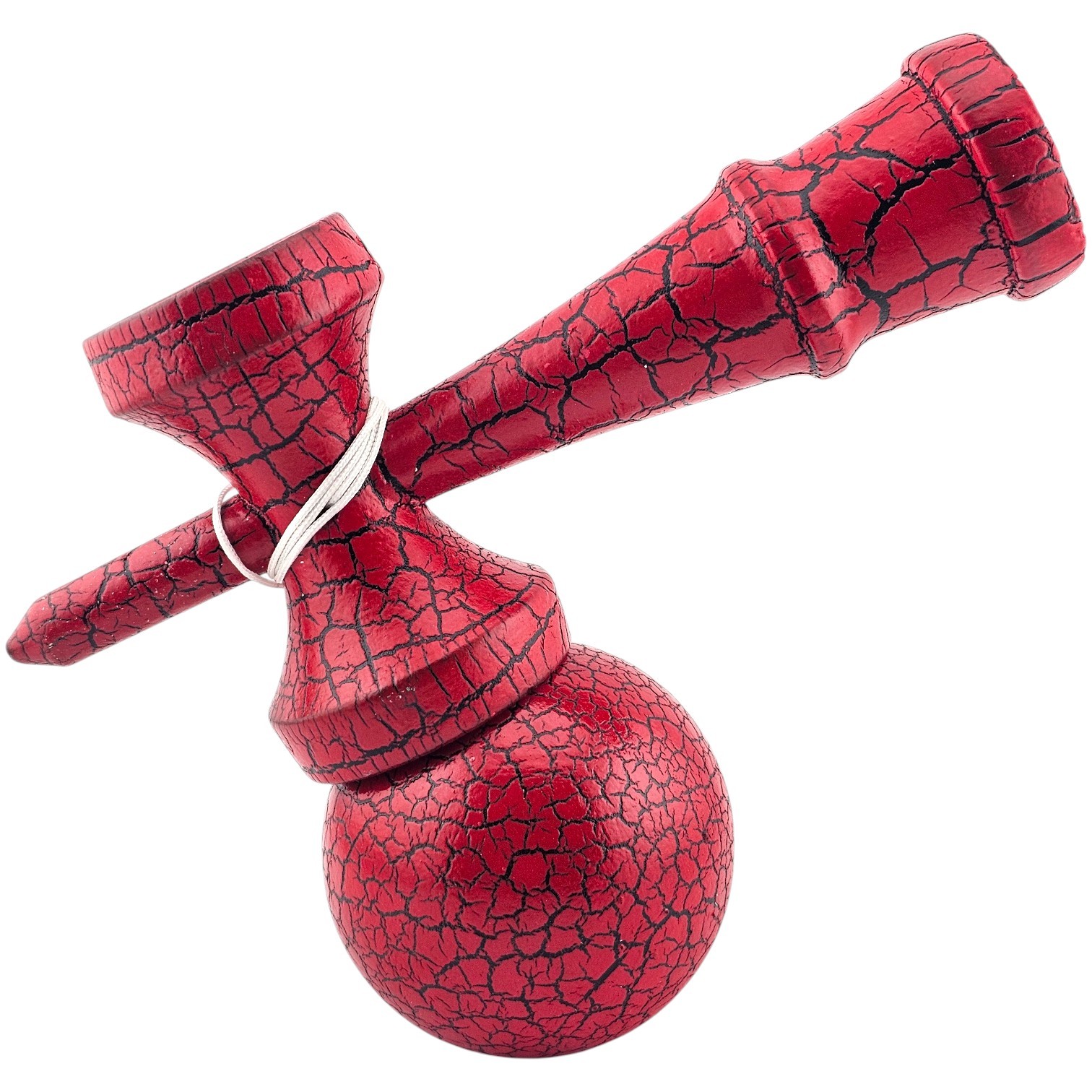 Kendama X Originala, Profesionala, Flippy, Kendama Cracked, din Lemn, 18 cm, Rosu/Negru