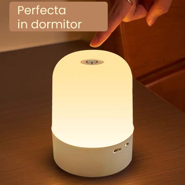 Lampa LED Reincarcabila, Flippy, Lumina in 3 culori albe + 16 Color, Lampa pentru Dormitor, Culori RGB, Lumina de Noapte in Camera Copiilor, 11 x 8 x 8 cm, Alb