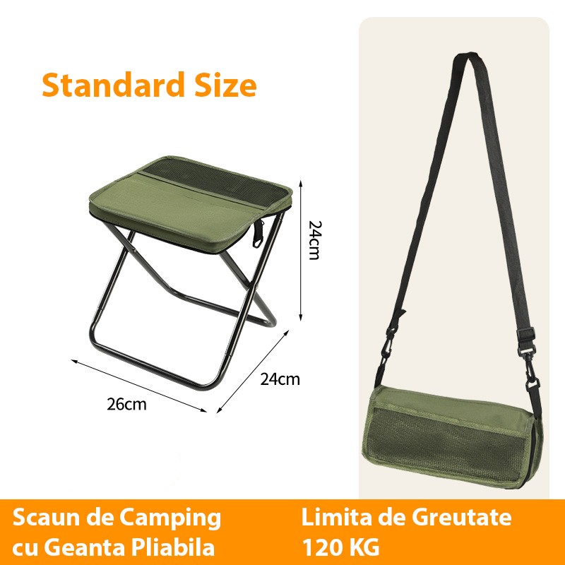 Scaun Taburet Pliabil pentru Camping, Flippy, pentru Adulti, Scaun Portabil, Pescuit, din Panza Oxford si Cadru Metalic, Mic 26 x 24 x 24 cm, Verde