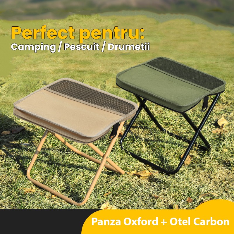 Scaun Taburet Pliabil pentru Camping, Flippy, pentru Adulti, Scaun Portabil, Pescuit, din Panza Oxford si Cadru Metalic, Mic 26 x 24 x 24 cm, Verde