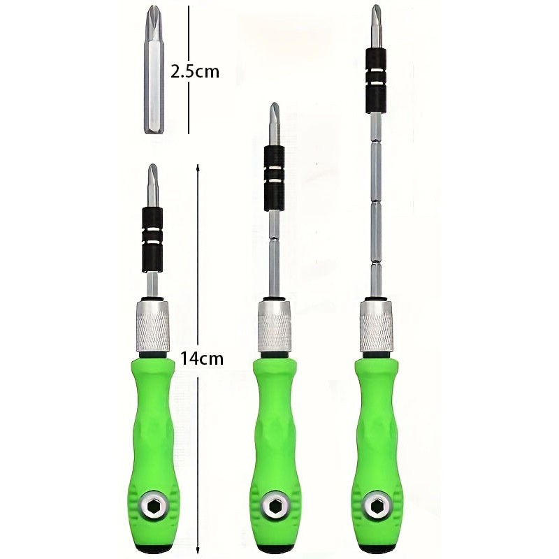Set de Surubelnite 32-in-1 cu Clichet, Flippy, Cromate, Set de Uz Casnic pentru Repararea Electronicelor Mici, Maner durabil Verde, 10.5 x 7 x 3 cm, Gri