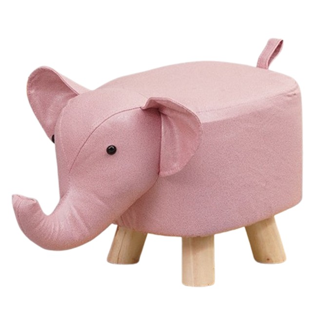 Taburet pentru Copii, Flippy, Scaun Tip Taburet, Model Elefant, din Lemn Masiv, Scaun pentru Copii, 30 x 25 x 25 cm, Roz