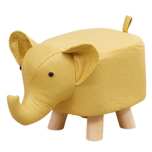 Taburet pentru Copii, Flippy, Scaun Tip Taburet, Model Elefant, din Lemn Masiv, Scaun pentru Copii, 30 x 25 x 25 cm, Galben