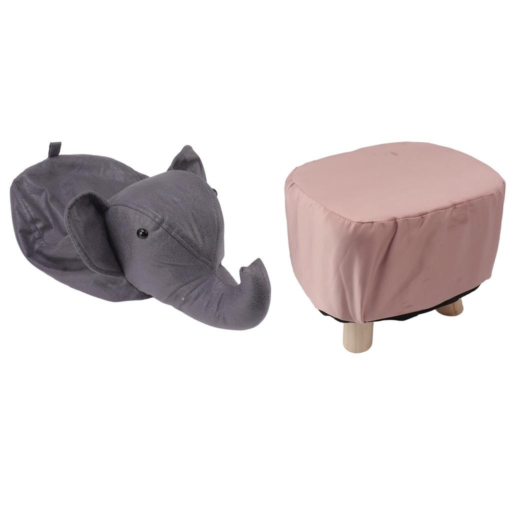 Taburet pentru Copii, Flippy, Scaun Tip Taburet, Model Elefant, din Lemn Masiv, Scaun pentru Copii, 30 x 25 x 25 cm, Gri inchis