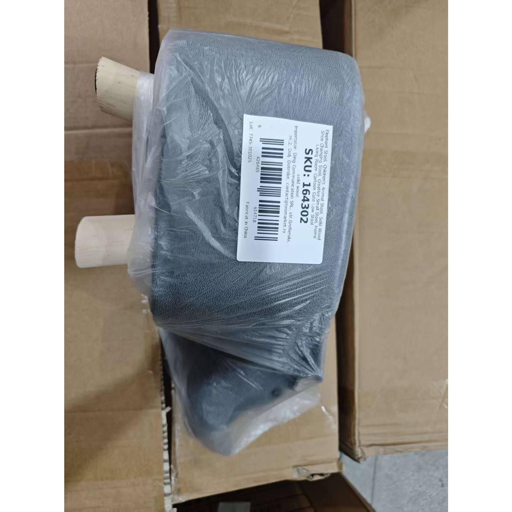 Taburet pentru Copii, Flippy, Scaun Tip Taburet, Model Elefant, din Lemn Masiv, Scaun pentru Copii, 30 x 25 x 25 cm, Gri inchis