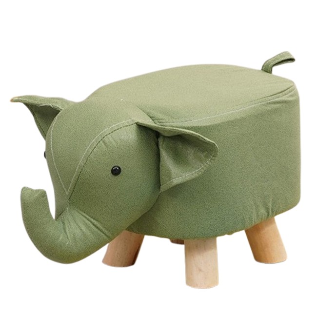 Taburet pentru Copii, Flippy, Scaun Tip Taburet, Model Elefant, din Lemn Masiv, Scaun pentru Copii, 30 x 25 x 25 cm, Verde