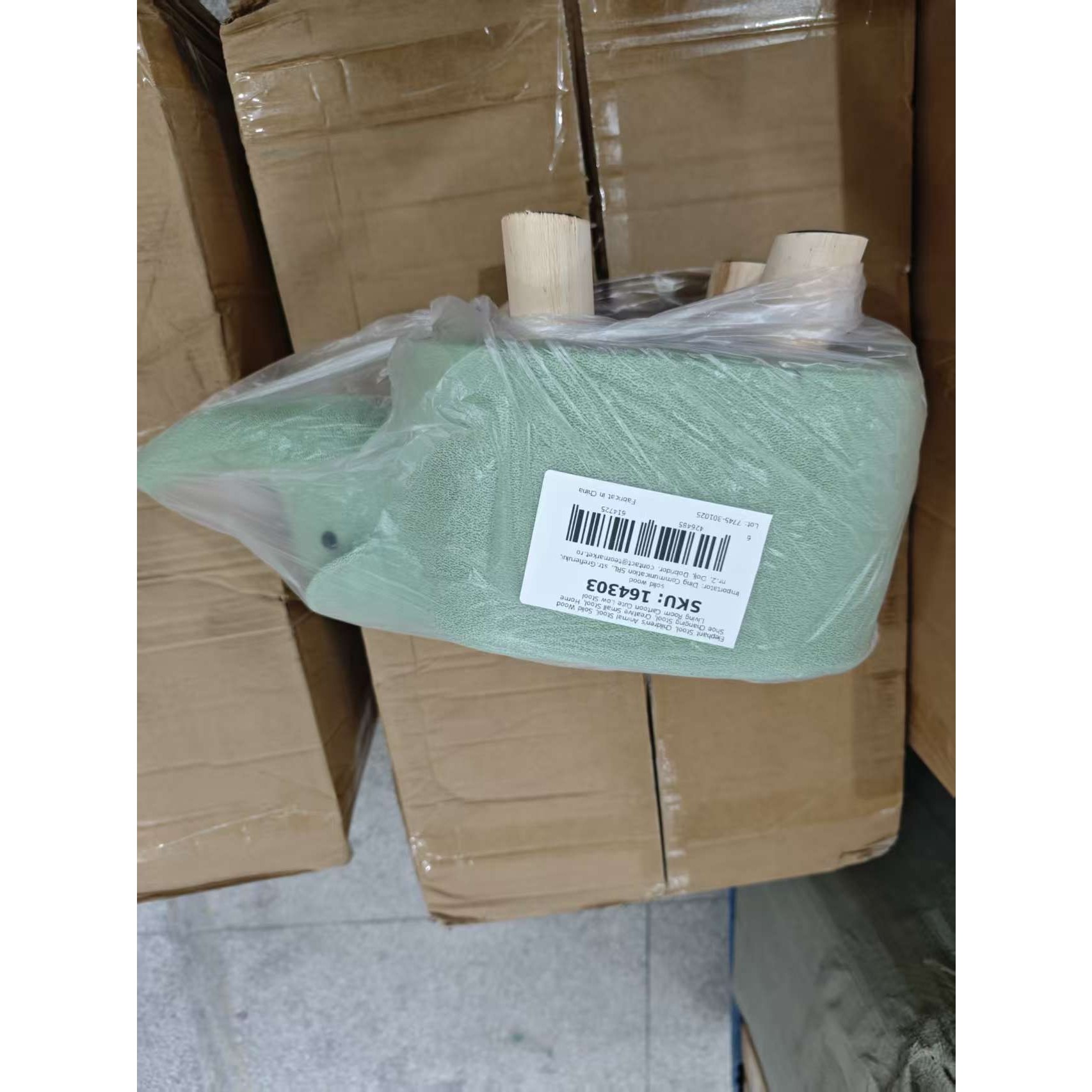 Taburet pentru Copii, Flippy, Scaun Tip Taburet, Model Elefant, din Lemn Masiv, Scaun pentru Copii, 30 x 25 x 25 cm, Verde