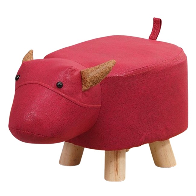 Taburet pentru Copii, Flippy, Scaun Tip Taburet, Model Vacuta, din Lemn Masiv, Scaun pentru Copii, 30 x 25 x 25 cm, Rosu