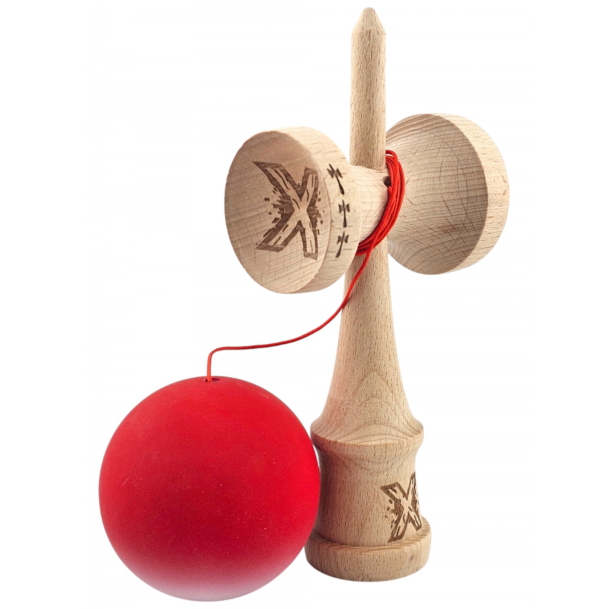 Kendama X Originala, Profesionala, Flippy, din Lemn, Big Cups, Rubber Grip, 18 cm, Rosu/Alb Kendama X Originala, Profesionala, Flippy, din Lemn, Big Cups, Rubber Grip, 18 cm, Rosu/Alb
