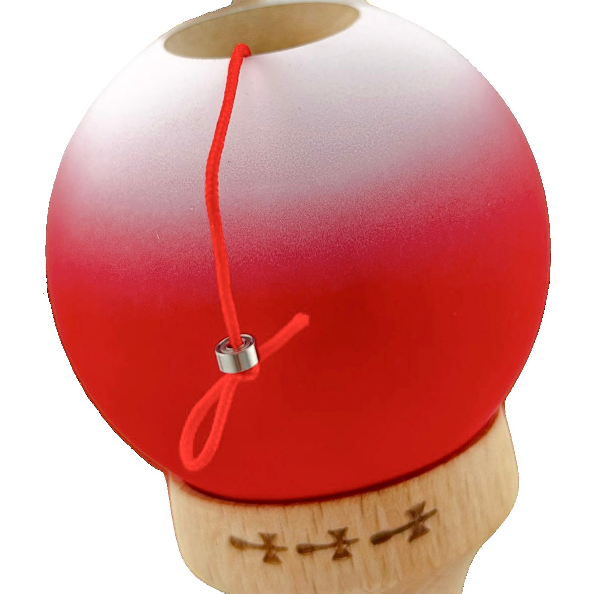 Kendama X Originala, Profesionala, Flippy, Big Cups V2, Rubber Grip cu Cupe Mari, Rulment Metalic cu Ata 55 cm, Gradient Rosu/Alb