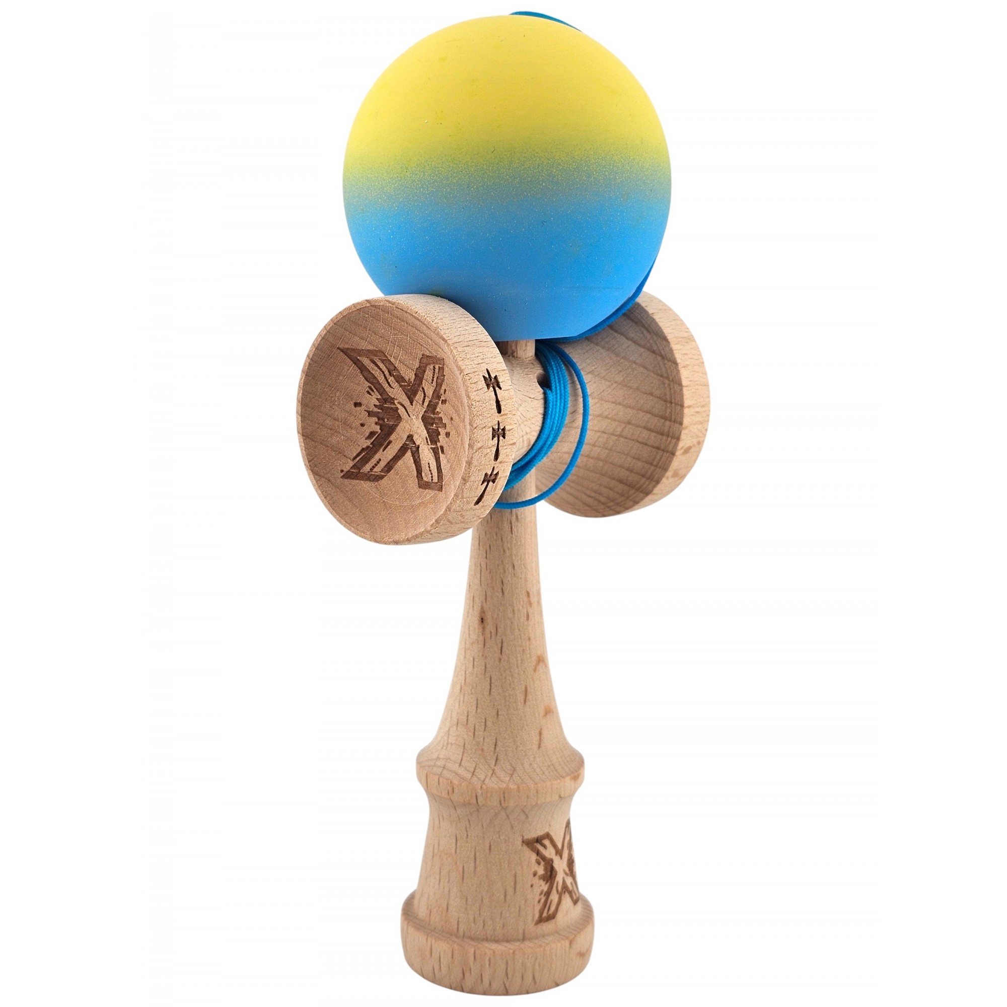 Kendama X Originala, Profesionala, Flippy, din Lemn, Big Cups, Rubber Grip, 18 cm,Galben/Albastru Kendama X Originala, Profesionala, Flippy, din Lemn, Big Cups, Rubber Grip, 18 cm,Galben/Albastru