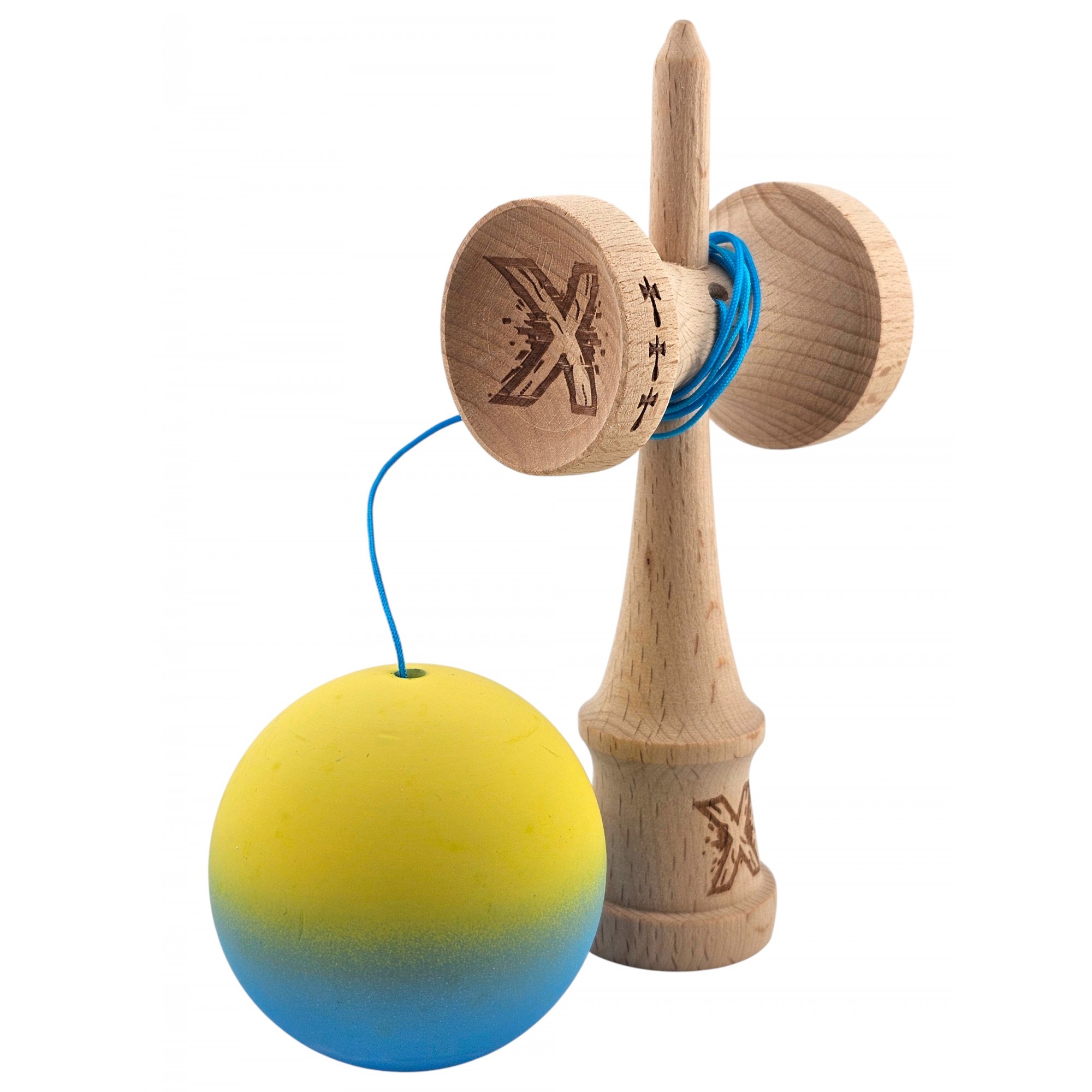 Kendama X Originala, Profesionala, Flippy, din Lemn, Big Cups, Rubber Grip, 18 cm,Galben/Albastru Kendama X Originala, Profesionala, Flippy, din Lemn, Big Cups, Rubber Grip, 18 cm,Galben/Albastru