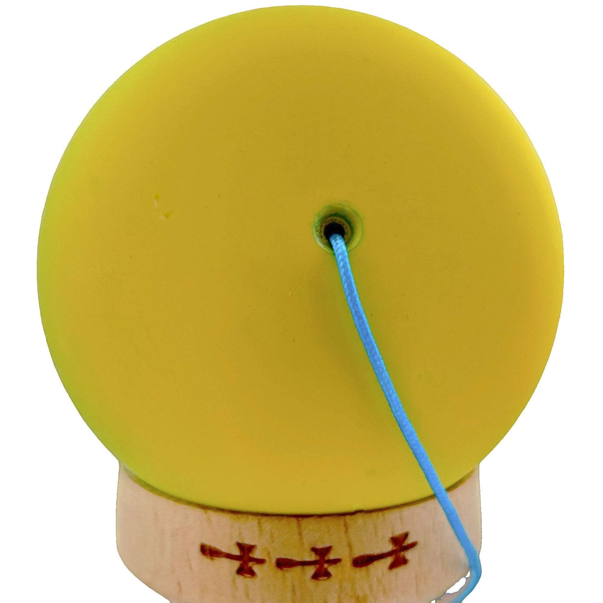 Kendama X Originala, Profesionala, Flippy, Big Cups V2, Rubber Grip cu Cupe Mari, Rulment Metalic cu Ata 55 cm, Gradient Galben/Albastru