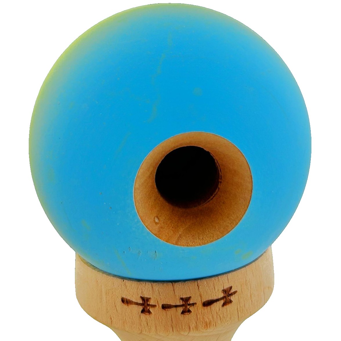 Kendama X Originala, Profesionala, Flippy, Big Cups V2, Rubber Grip cu Cupe Mari, Rulment Metalic cu Ata 55 cm, Gradient Galben/Albastru