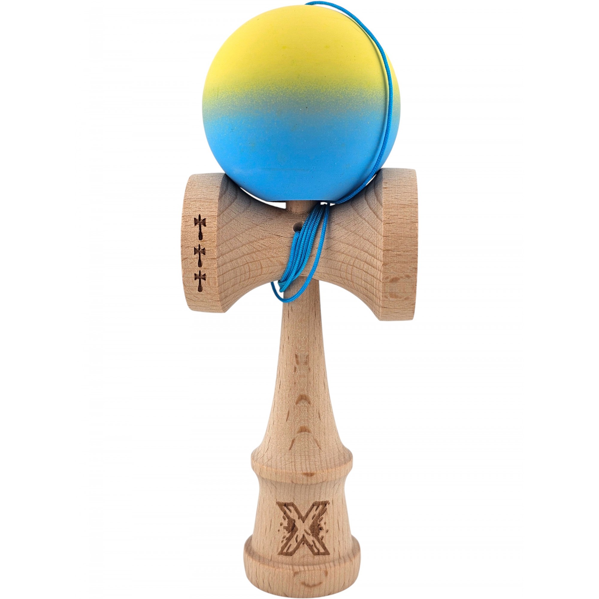 Kendama X Originala, Profesionala, Flippy, din Lemn, Big Cups, Rubber Grip, 18 cm,Galben/Albastru Kendama X Originala, Profesionala, Flippy, din Lemn, Big Cups, Rubber Grip, 18 cm,Galben/Albastru