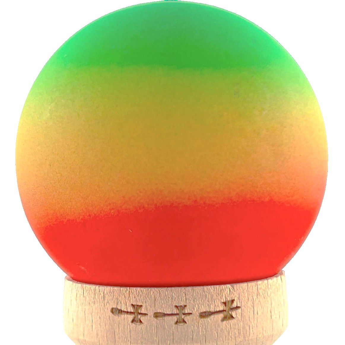 Kendama X Originala, Profesionala, Flippy, Big Cups V2, Rubber Grip cu Cupe Mari, Rulment Metalic cu Ata 55 cm, Verde/Galben/Rosu