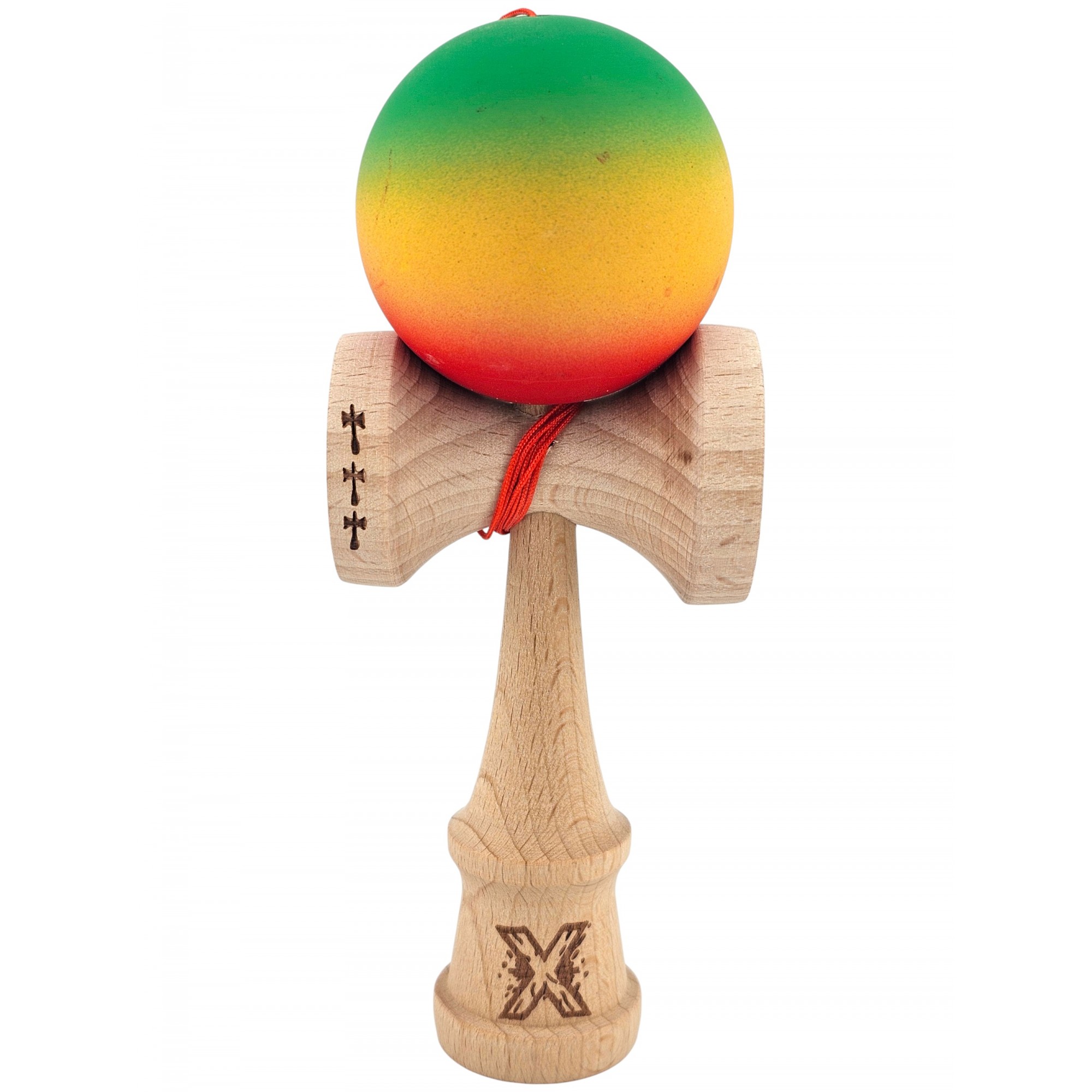 Kendama X Originala, Profesionala, Flippy, din Lemn, Big Cups, Rubber Grip, 18 cm, Verde/Galben/Rosu Kendama X Originala, Profesionala, Flippy, din Lemn, Big Cups, Rubber Grip, 18 cm, Verde/Galben/Rosu