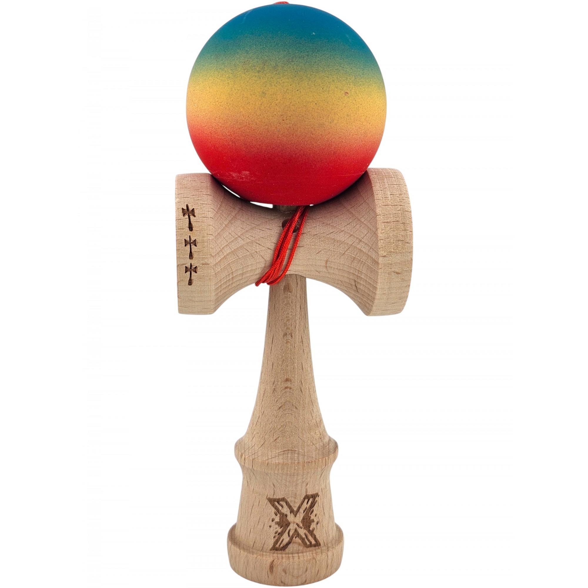 Kendama X Originala, Profesionala, Flippy, din Lemn, Big Cups, Rubber Grip, 18 cm, Gradient Albastru/Galben/Rosu Kendama X Originala, Profesionala, Flippy, din Lemn, Big Cups, Rubber Grip, 18 cm, Gradient Albastru/Galben/Rosu
