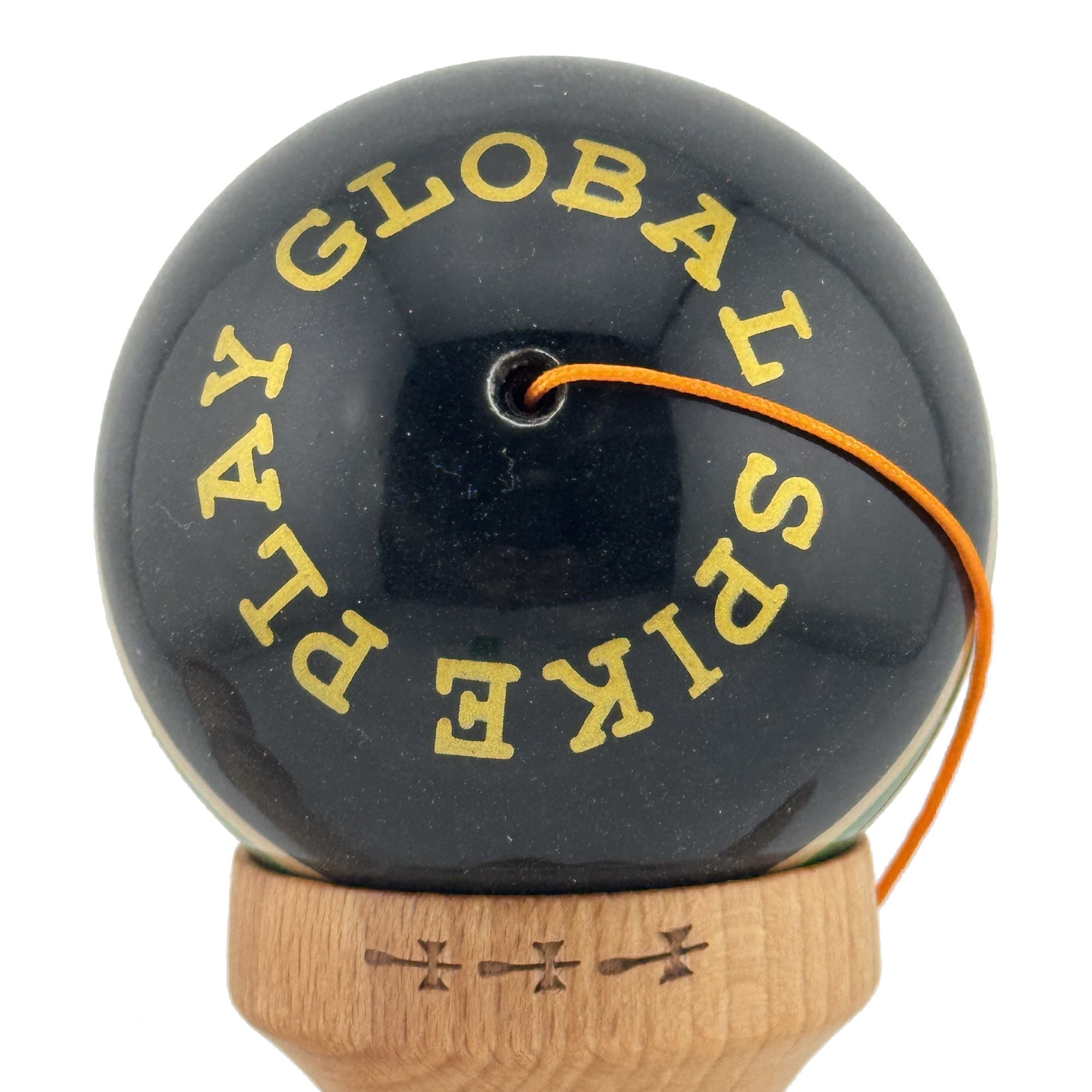 Kendama X ROYAL SPIKE Originala, Profesionala, Flippy, Big Cups V2, Super Sticky cu Cupe Mari, Rulment Metalic, din lemn 18 cm, Ata 55 cm, Negru/Verde Gold/Alb