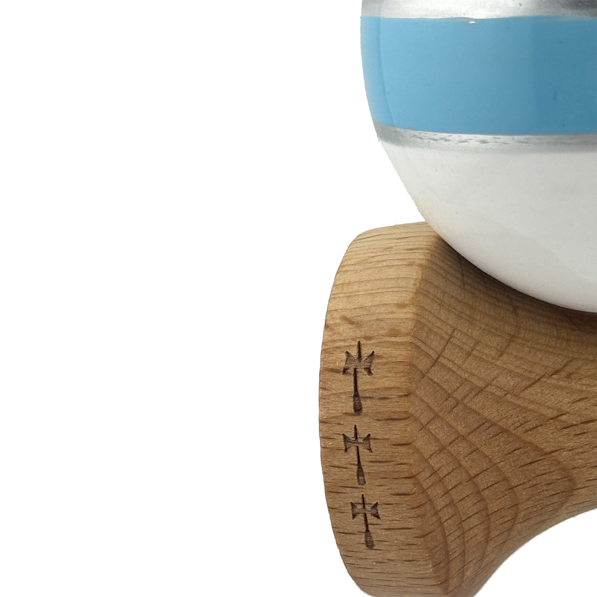 Kendama X ROYAL SPIKE Originala, Profesionala, Flippy, Big Cups V2, Super Sticky cu Cupe Mari, Rulment Metalic, din lemn 18 cm, Ata 55 cm, Negru/Albastru Silver/Alb