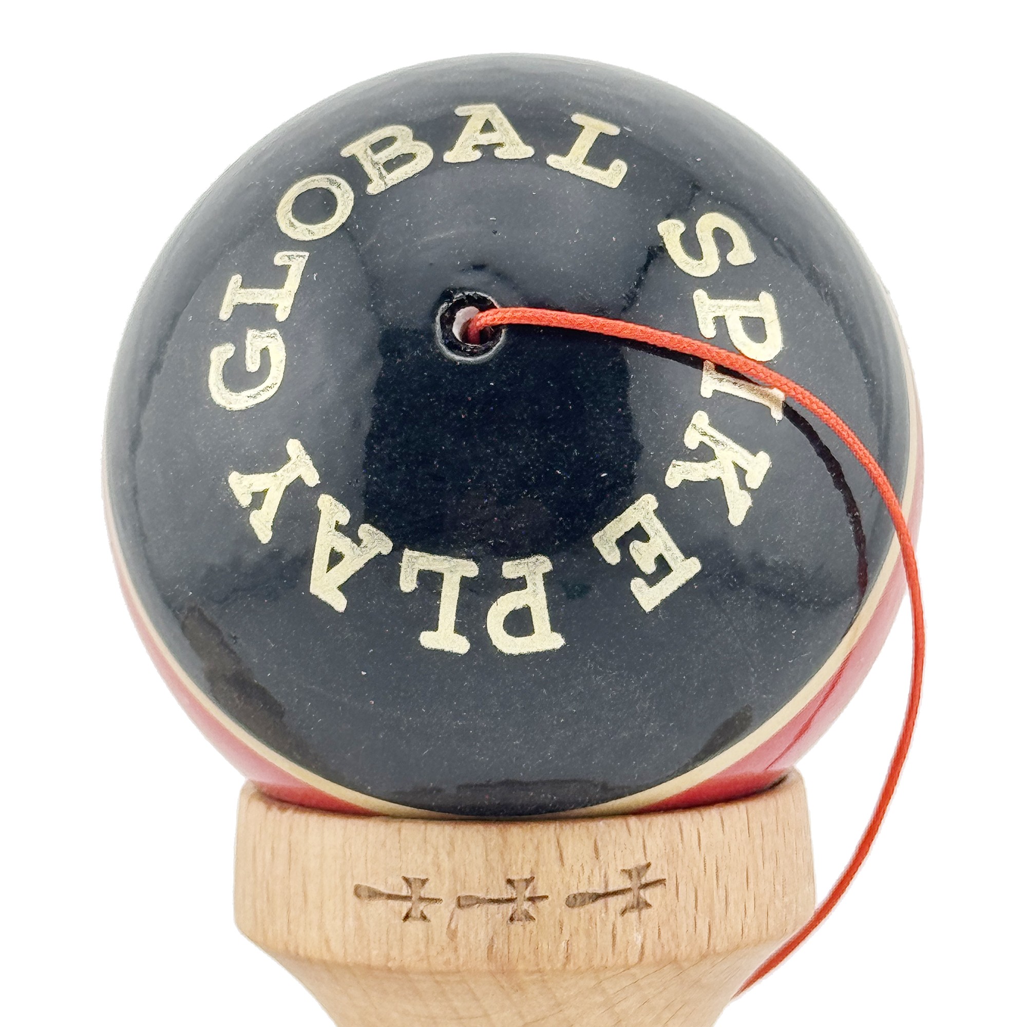 Kendama X ROYAL SPIKE Originala, Profesionala, Flippy, Big Cups V2, Super Sticky cu Cupe Mari, Rulment Metalic, din lemn 18 cm, Ata 55 cm, Negru/Rosu Gold/Alb