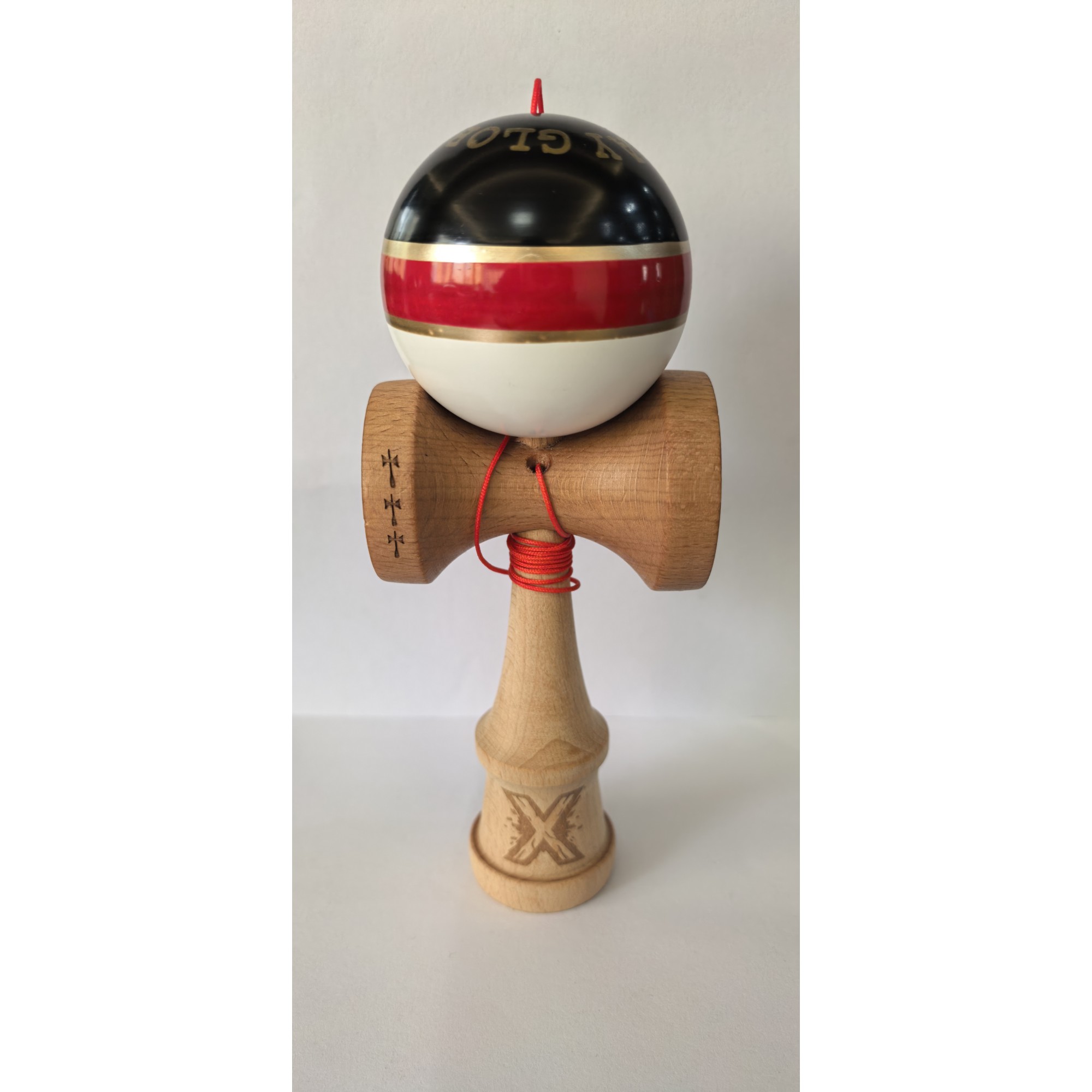 Kendama Originala X - ROYAL , Profesionala, Flippy, din Lemn, 18 cm, Rosu-Gold