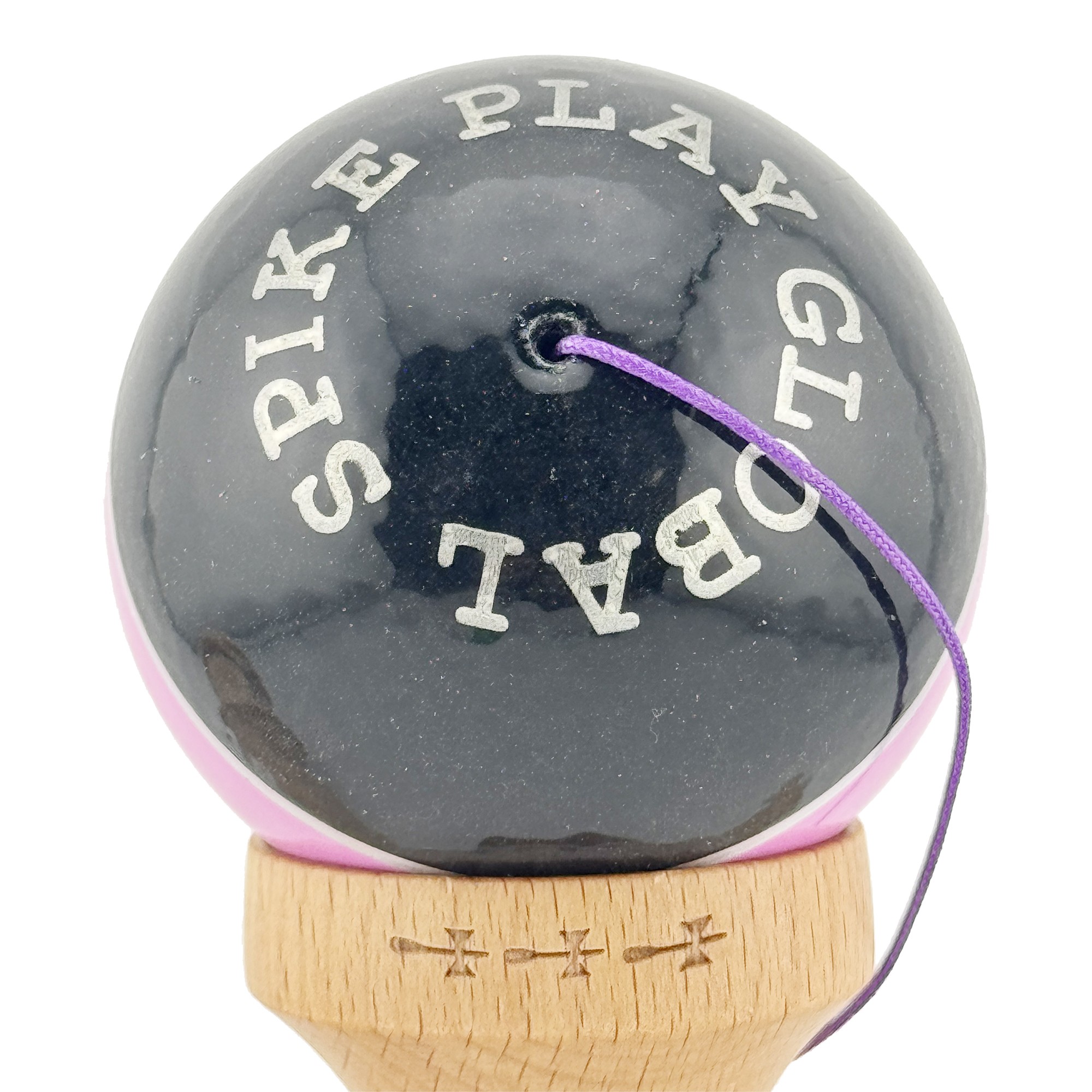 Kendama X ROYAL SPIKE Originala, Profesionala, Flippy, Big Cups V2, Super Sticky cu Cupe Mari, Rulment Metalic, din lemn 18 cm, Ata 55 cm, Negru/Roz Silver/Alb