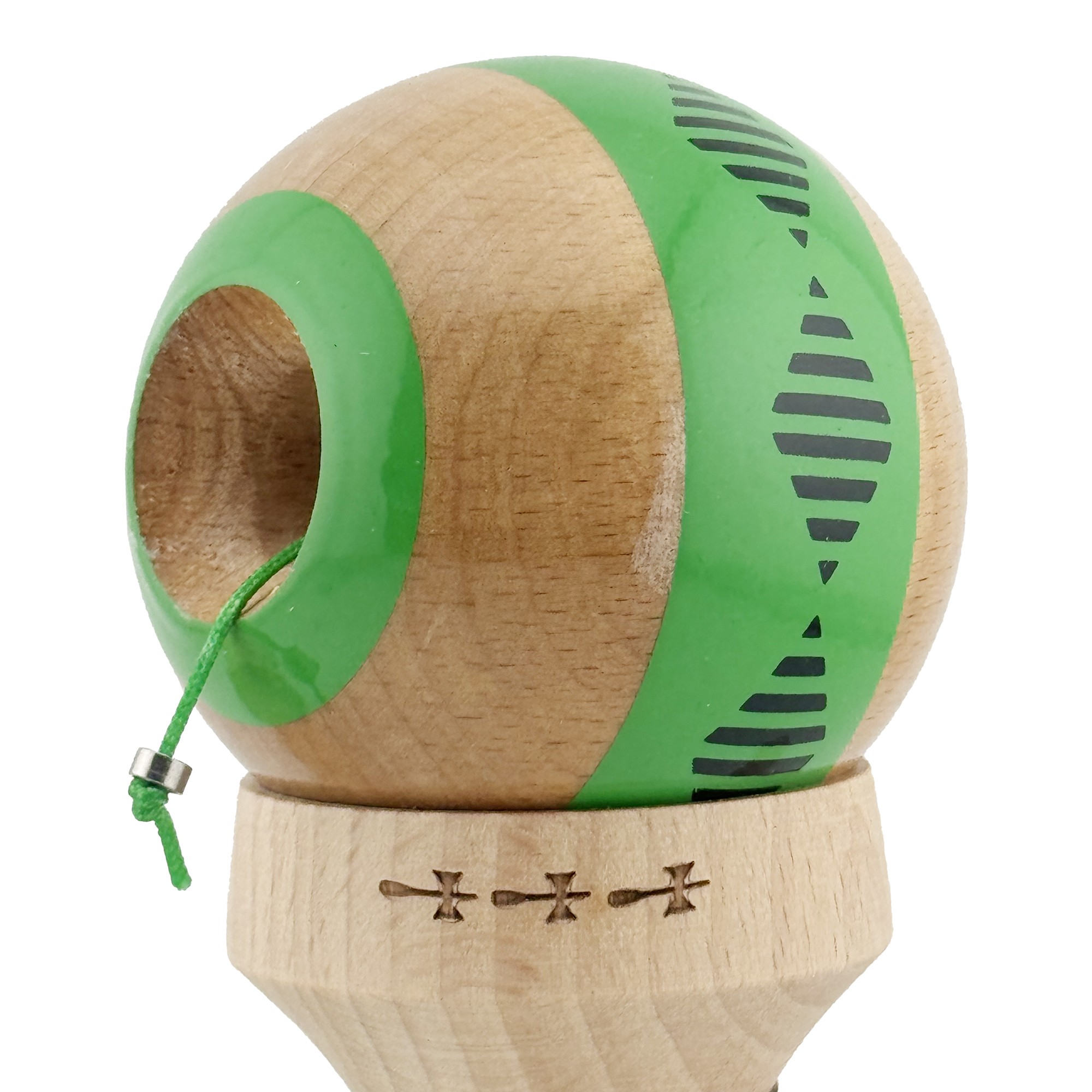 Kendama X Originala FREQUENCY, Profesionala, Flippy, Cupe Mari KING SIZE V3, Super Sticky, Gaura in Baza, Rulment Metalic, din lemn 18 cm, Ata 55 cm, Verde/Maro