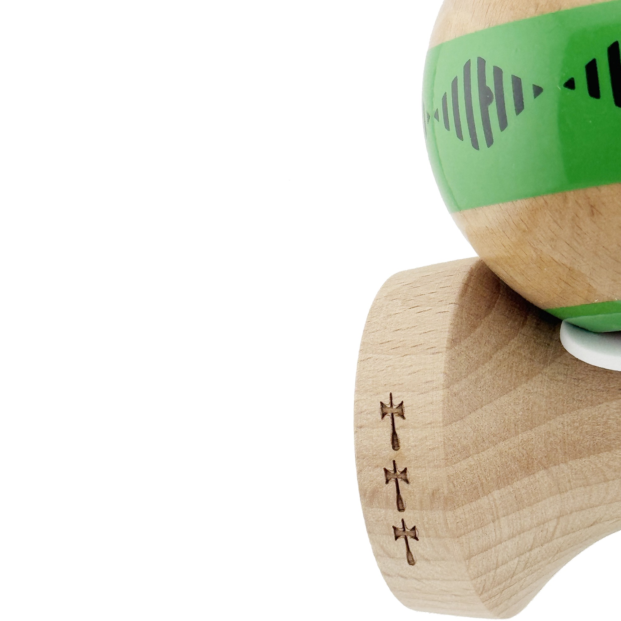 Kendama X Originala FREQUENCY, Profesionala, Flippy, Cupe Mari KING SIZE V3, Super Sticky, Gaura in Baza, Rulment Metalic, din lemn 18 cm, Ata 55 cm, Verde/Maro