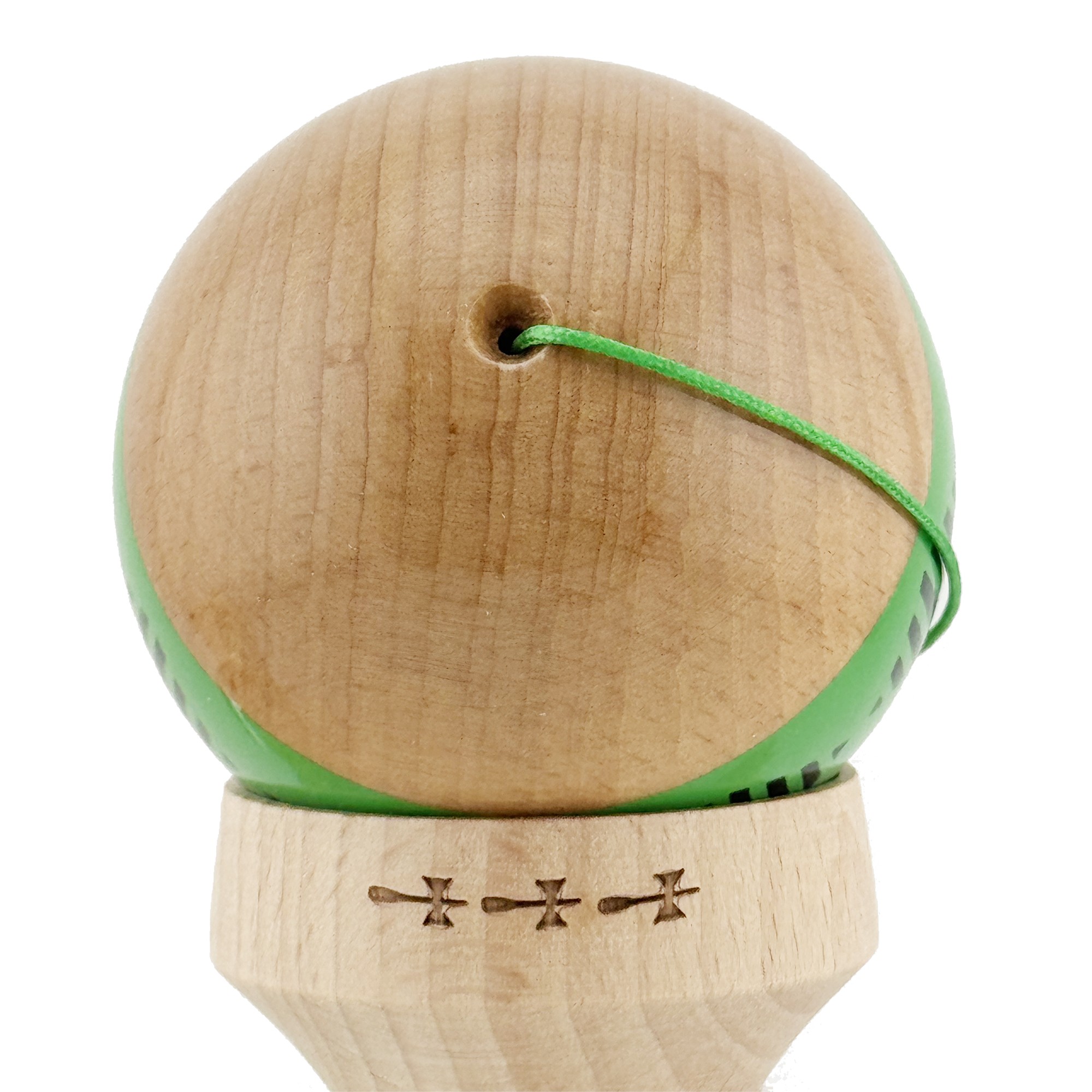 Kendama X Originala FREQUENCY, Profesionala, Flippy, Cupe Mari KING SIZE V3, Super Sticky, Gaura in Baza, Rulment Metalic, din lemn 18 cm, Ata 55 cm, Verde/Maro