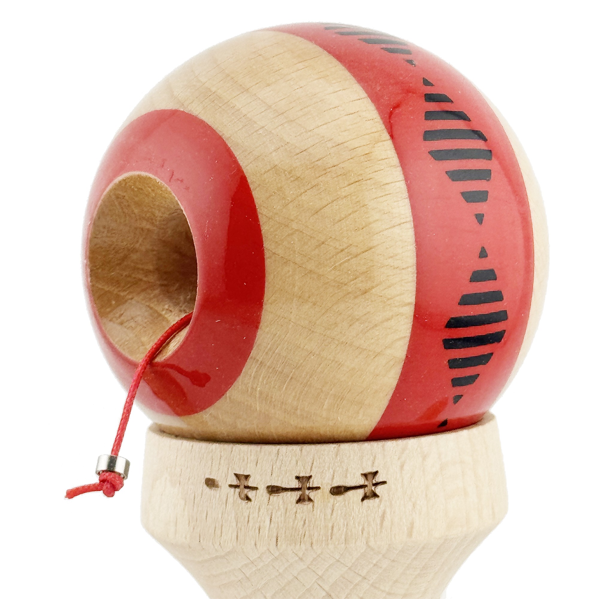 Kendama X Originala FREQUENCY, Profesionala, Flippy, Cupe Mari KING SIZE V3, Super Sticky, Gaura in Baza, Rulment Metalic, din lemn 18 cm, Ata 55 cm, Rosu/Maro