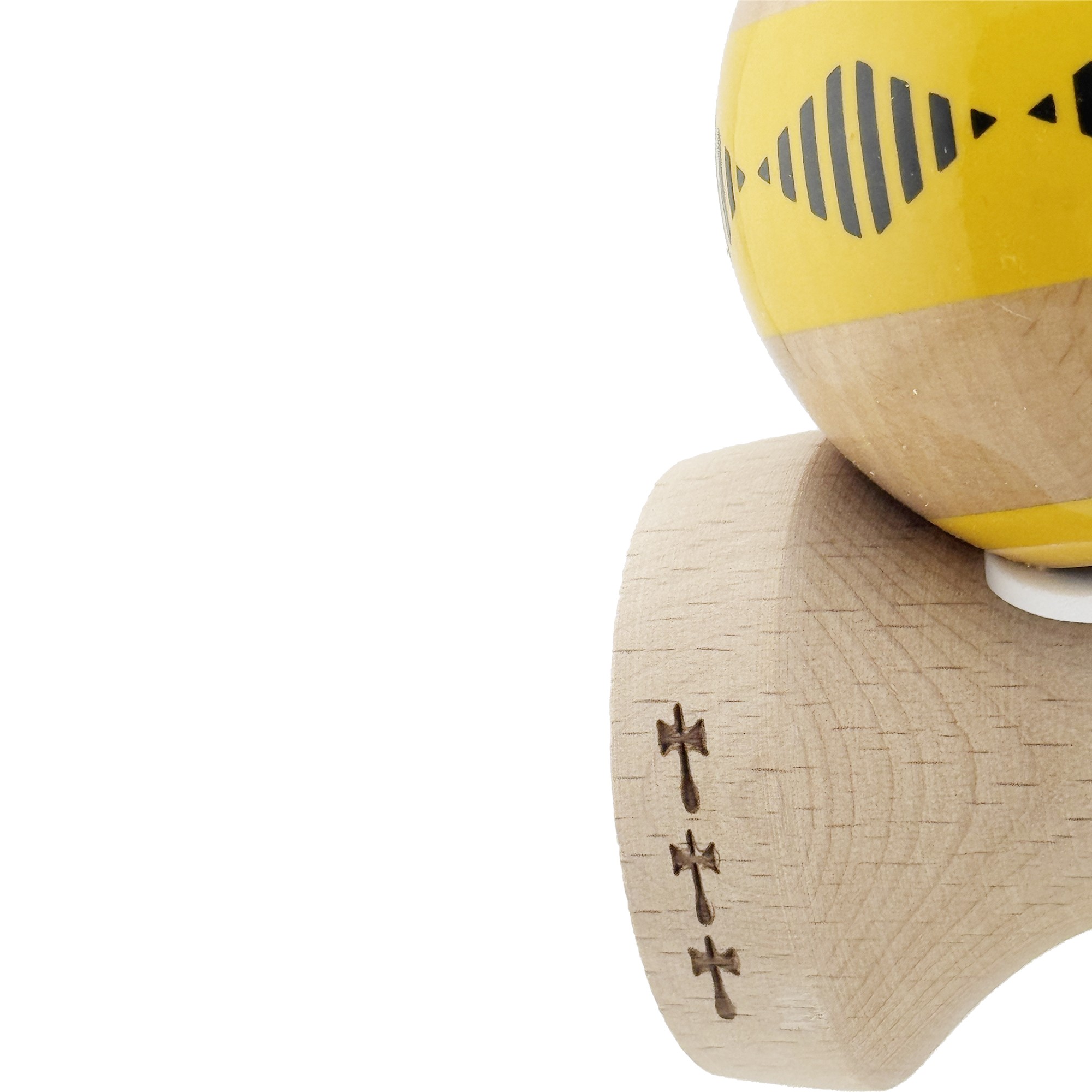 Kendama X Originala FREQUENCY, Profesionala, Flippy, Cupe Mari KING SIZE V3, Super Sticky, Gaura in Baza, Rulment Metalic, din lemn 18 cm, Ata 55 cm, Galben/Maro