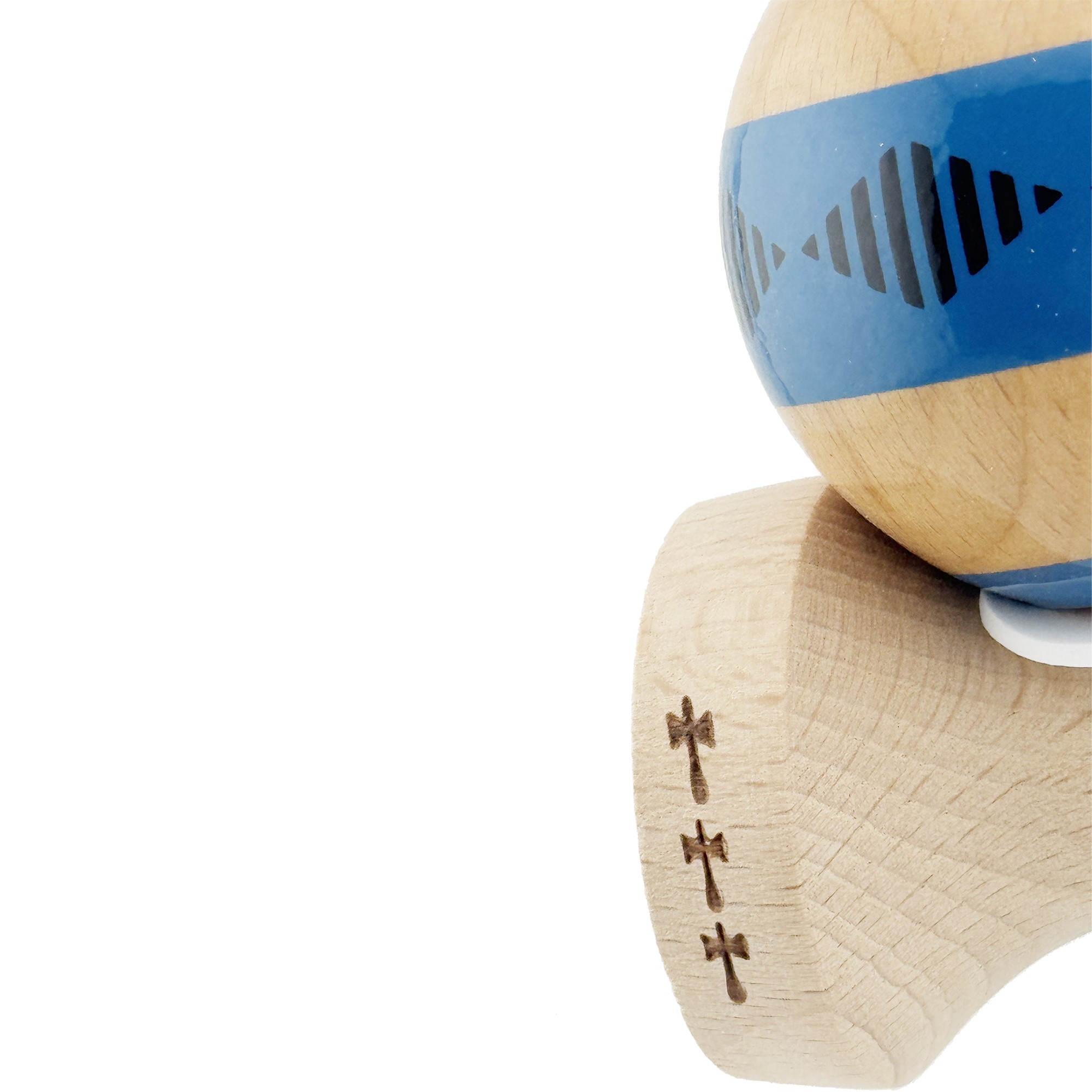 Kendama X Originala FREQUENCY, Profesionala, Flippy, Cupe Mari KING SIZE V3, Super Sticky, Gaura in Baza, Rulment Metalic, din lemn 18 cm, Ata 55 cm, Albastru/Maro