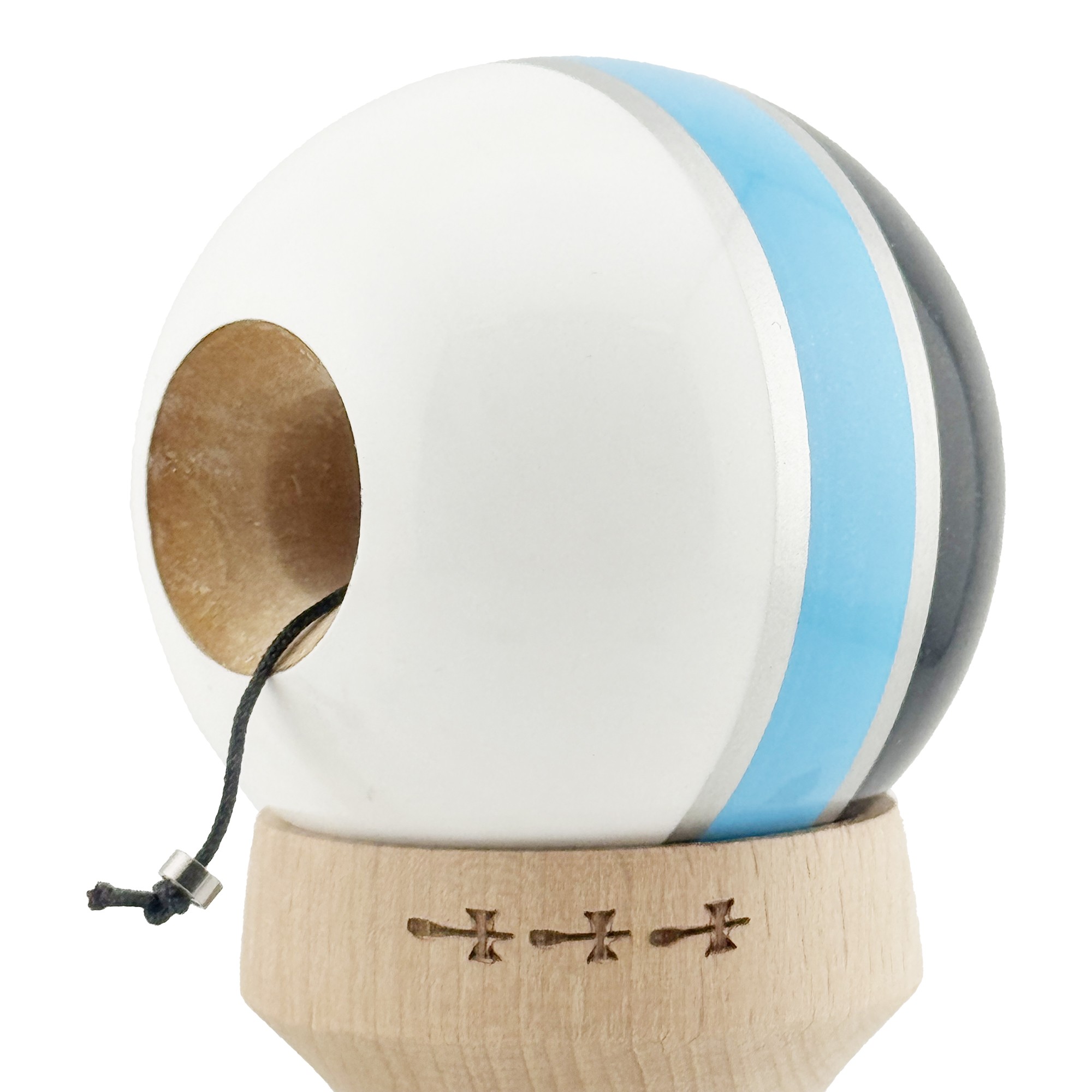 Kendama X Originala ROYAL SPIKE, Profesionala, Flippy, Cupe Mari KING SIZE V3, Super Sticky, Gaura in Baza, Rulment Metalic, din lemn 18 cm, Ata 55 cm, Inel Albastru deschis