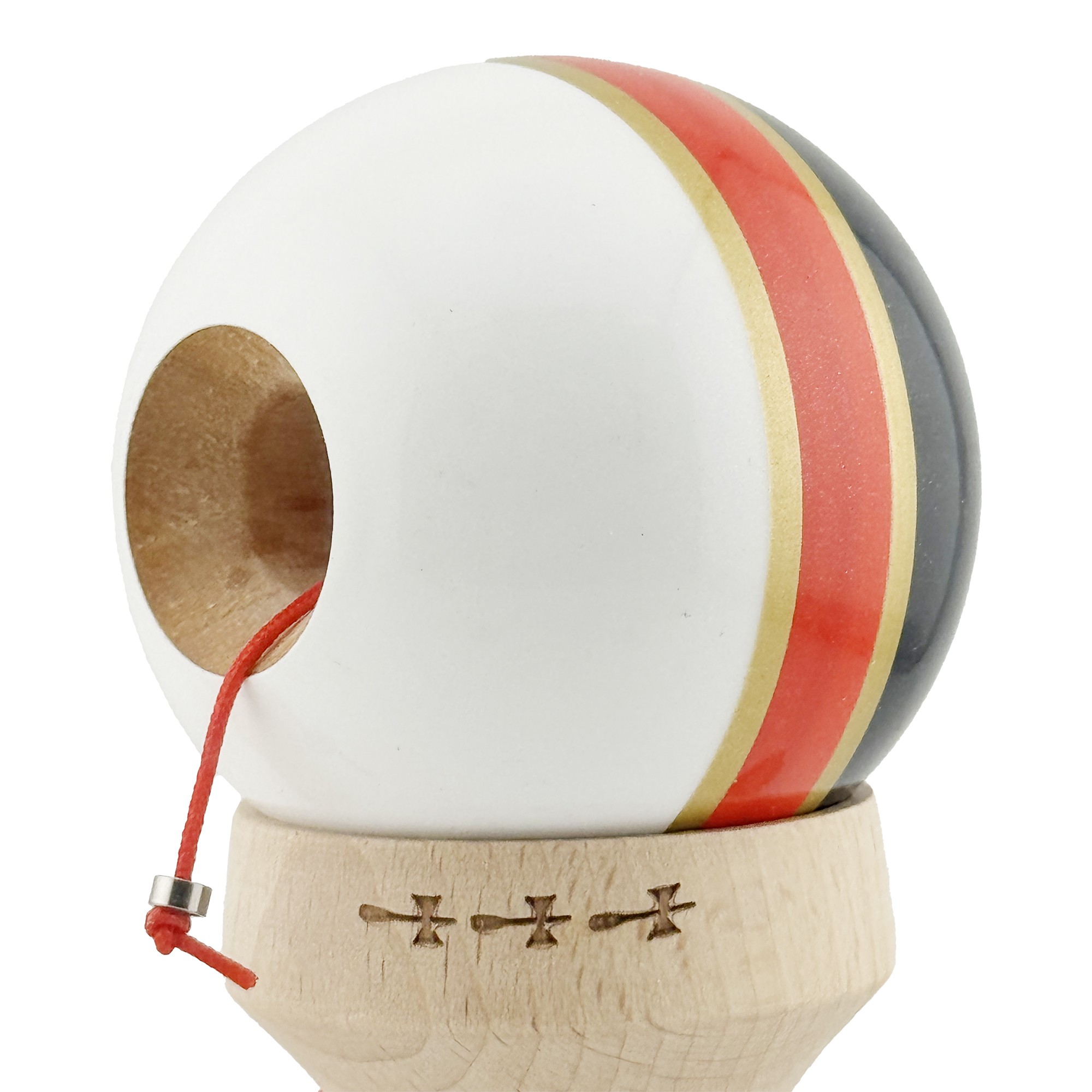 Kendama X Originala ROYAL SPIKE, Profesionala, Flippy, Cupe Mari KING SIZE V3, Super Sticky, Gaura in Baza, Rulment Metalic, din lemn 18 cm, Ata 55 cm, Inel Rosu