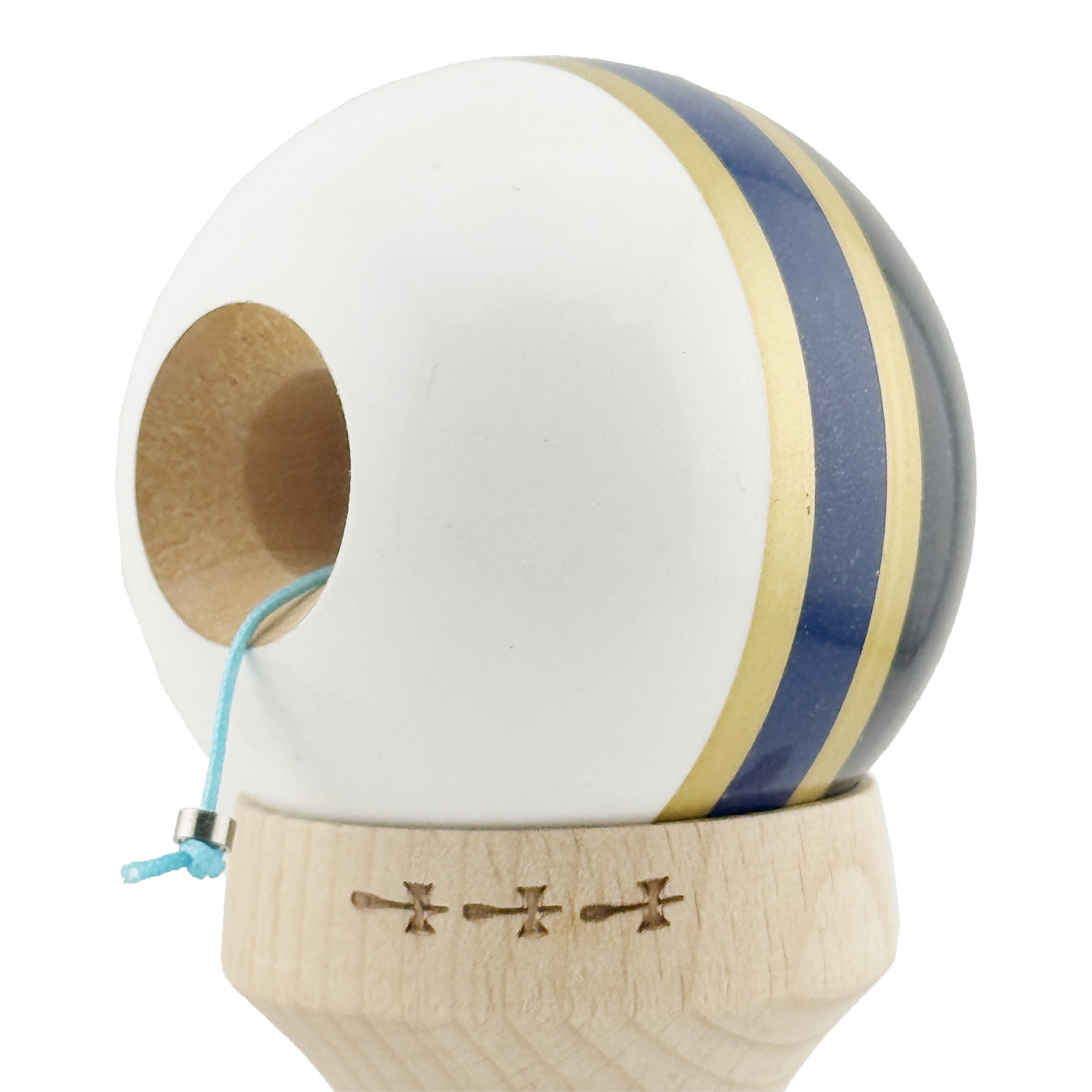 Kendama X Originala ROYAL SPIKE, Profesionala, Flippy, Cupe Mari KING SIZE V3, Super Sticky, Gaura in Baza, Rulment Metalic, din lemn 18 cm, Ata 55 cm, Inel Albastru inchis