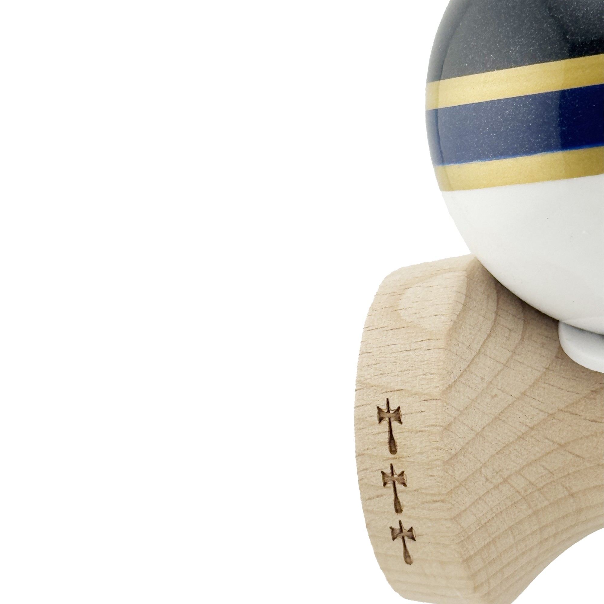 Kendama X Originala ROYAL SPIKE, Profesionala, Flippy, Cupe Mari KING SIZE V3, Super Sticky, Gaura in Baza, Rulment Metalic, din lemn 18 cm, Ata 55 cm, Inel Albastru inchis