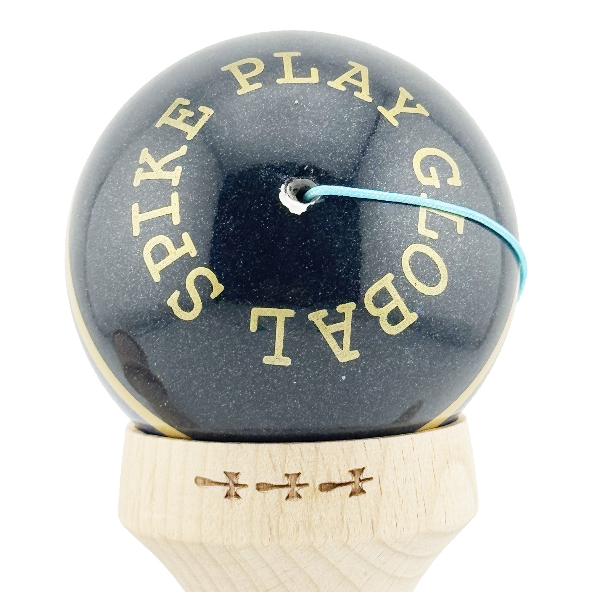 Kendama X Originala ROYAL SPIKE, Profesionala, Flippy, Cupe Mari KING SIZE V3, Super Sticky, Gaura in Baza, Rulment Metalic, din lemn 18 cm, Ata 55 cm, Inel Albastru inchis