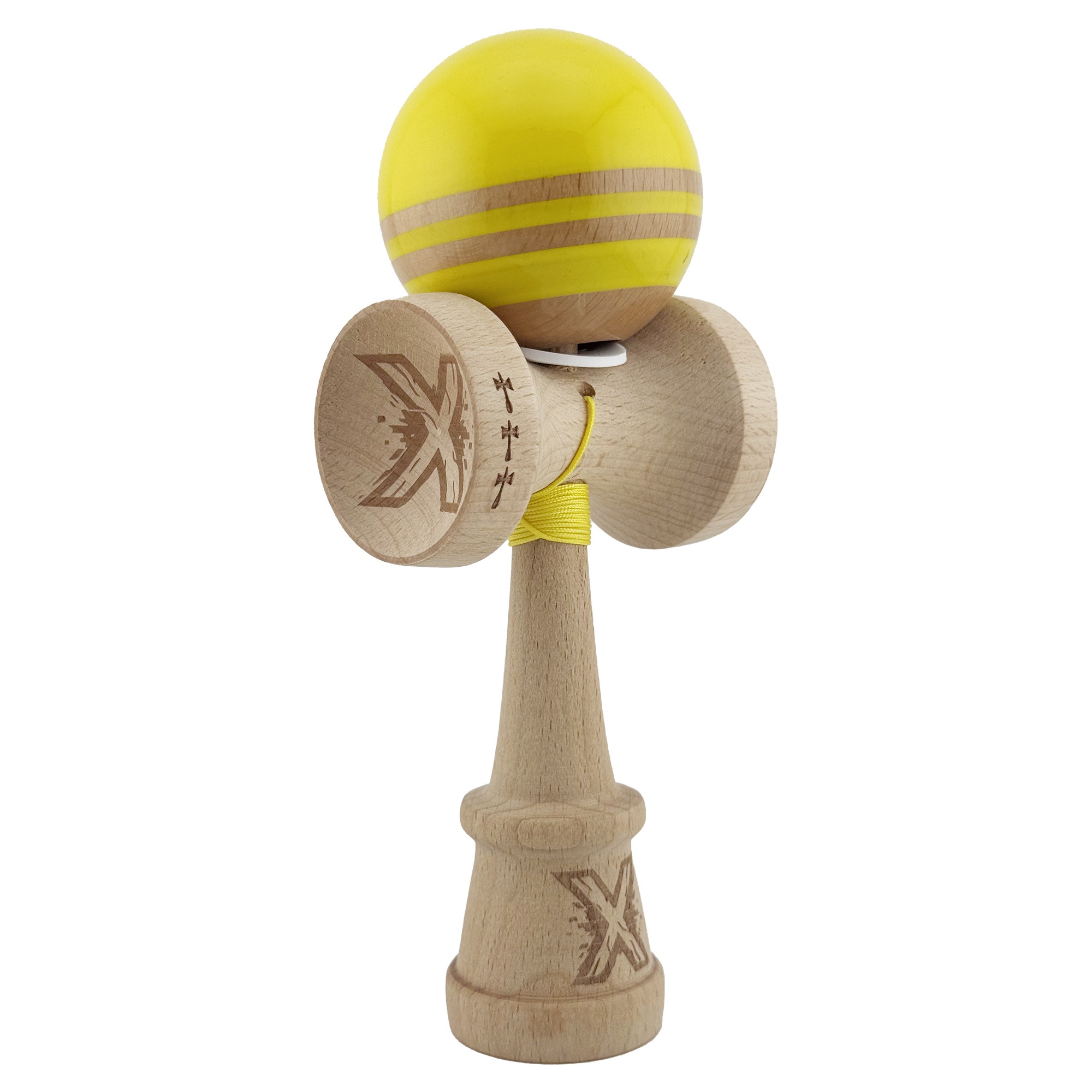 ✨TOATE PRODUSELE✨ - Kendama X Originala RAINBOW, Profesionala, , Cupe Mari KING SIZE V3, Super Sticky, Gaura in Baza, Rulment Metalic, din lemn 18 cm, Ata 55 cm, Galben/Maro