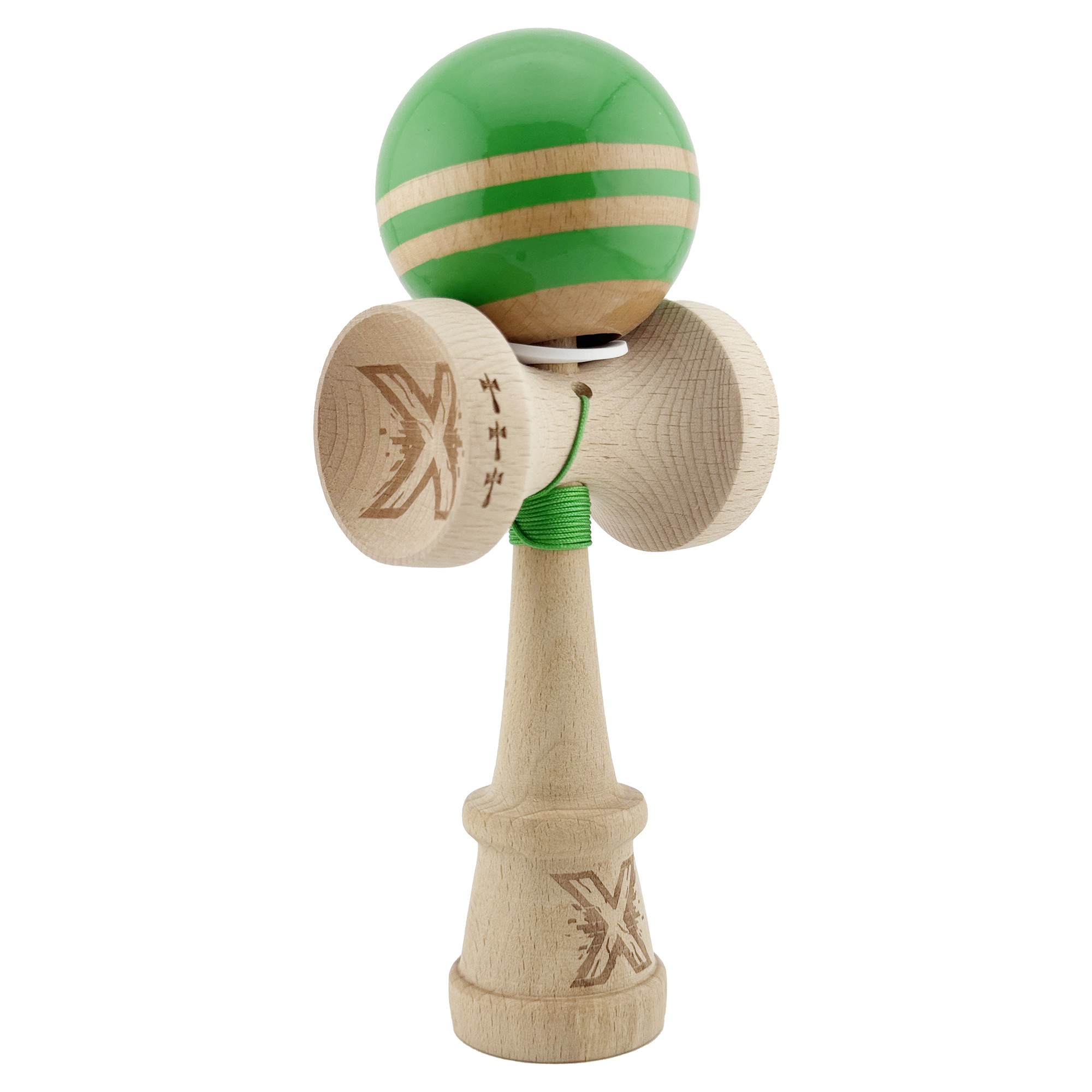✨TOATE PRODUSELE✨ - Kendama X Originala RAINBOW, Profesionala, , Cupe Mari KING SIZE V3, Super Sticky, Gaura in Baza, Rulment Metalic, din lemn 18 cm, Ata 55 cm, Verde/Maro