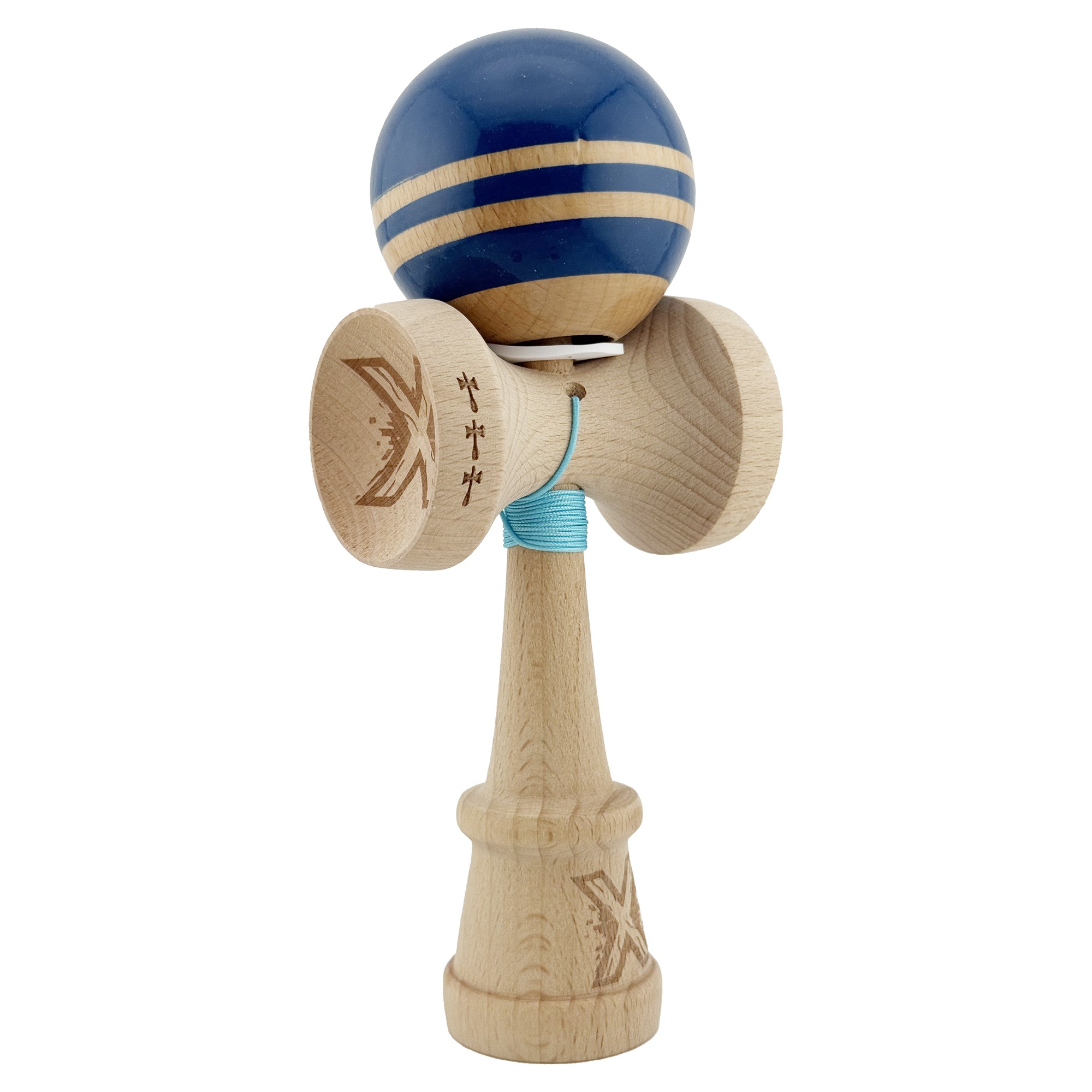 ✨TOATE PRODUSELE✨ - Kendama X Originala RAINBOW, Profesionala, , Cupe Mari KING SIZE V3, Super Sticky, Gaura in Baza, Rulment Metalic, din lemn 18 cm, Ata 55 cm, Albastru/Maro