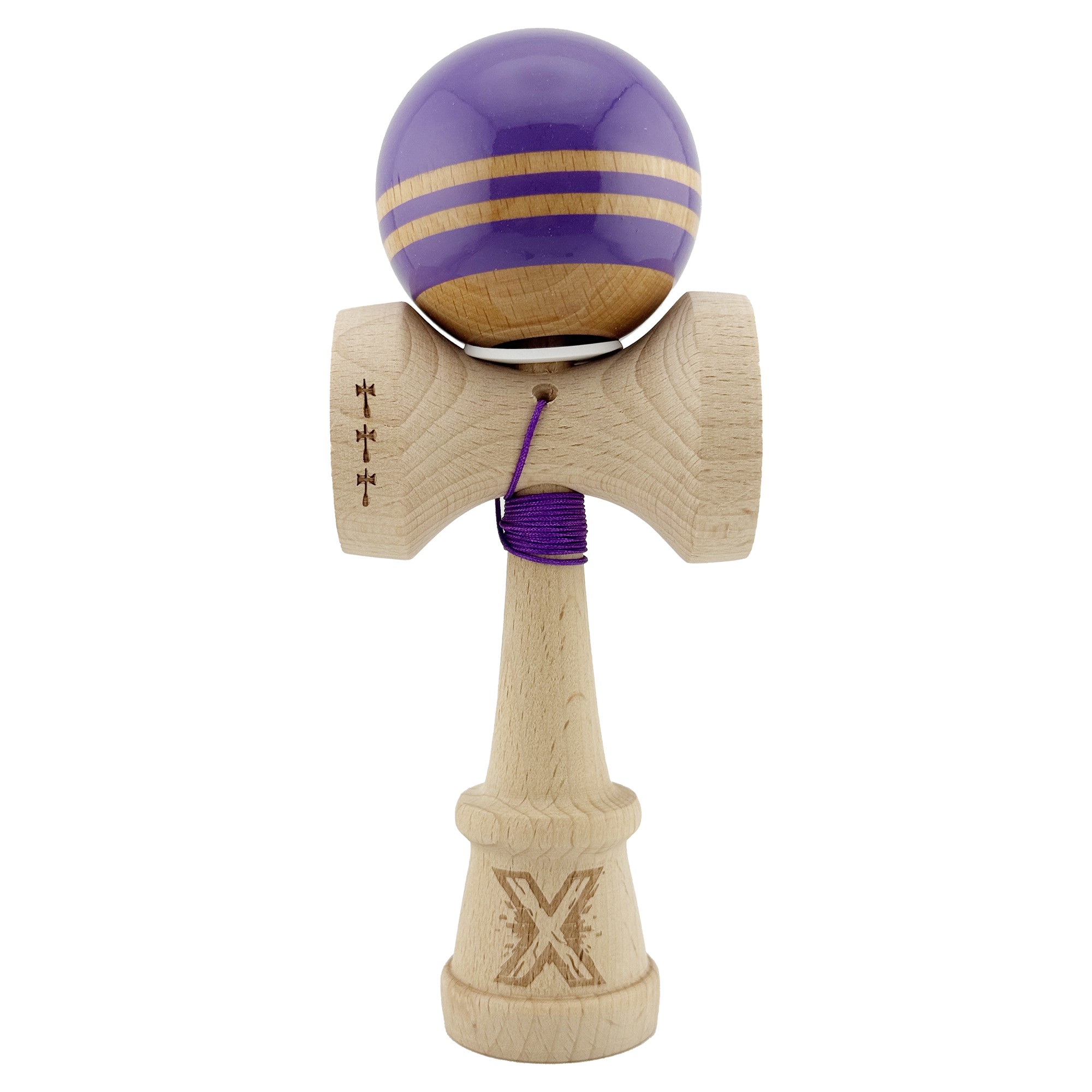 Kendama X Originala RAINBOW, Profesionala, Flippy, Cupe Mari KING SIZE V3, Super Sticky, Gaura in Baza, Rulment Metalic, din lemn 18 cm, Ata 55 cm, Indigo/Maro