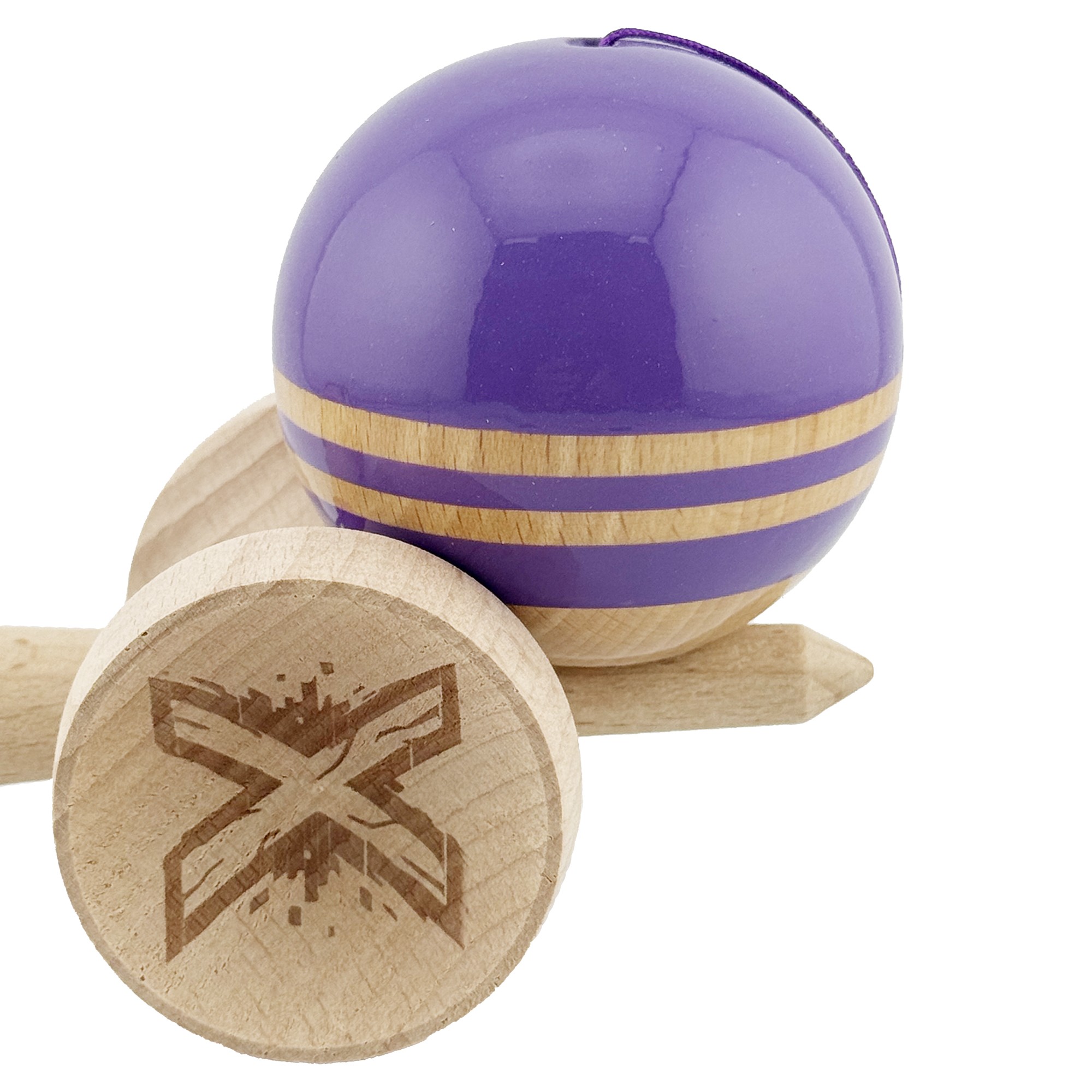 Kendama X Originala RAINBOW, Profesionala, Flippy, Cupe Mari KING SIZE V3, Super Sticky, Gaura in Baza, Rulment Metalic, din lemn 18 cm, Ata 55 cm, Indigo/Maro