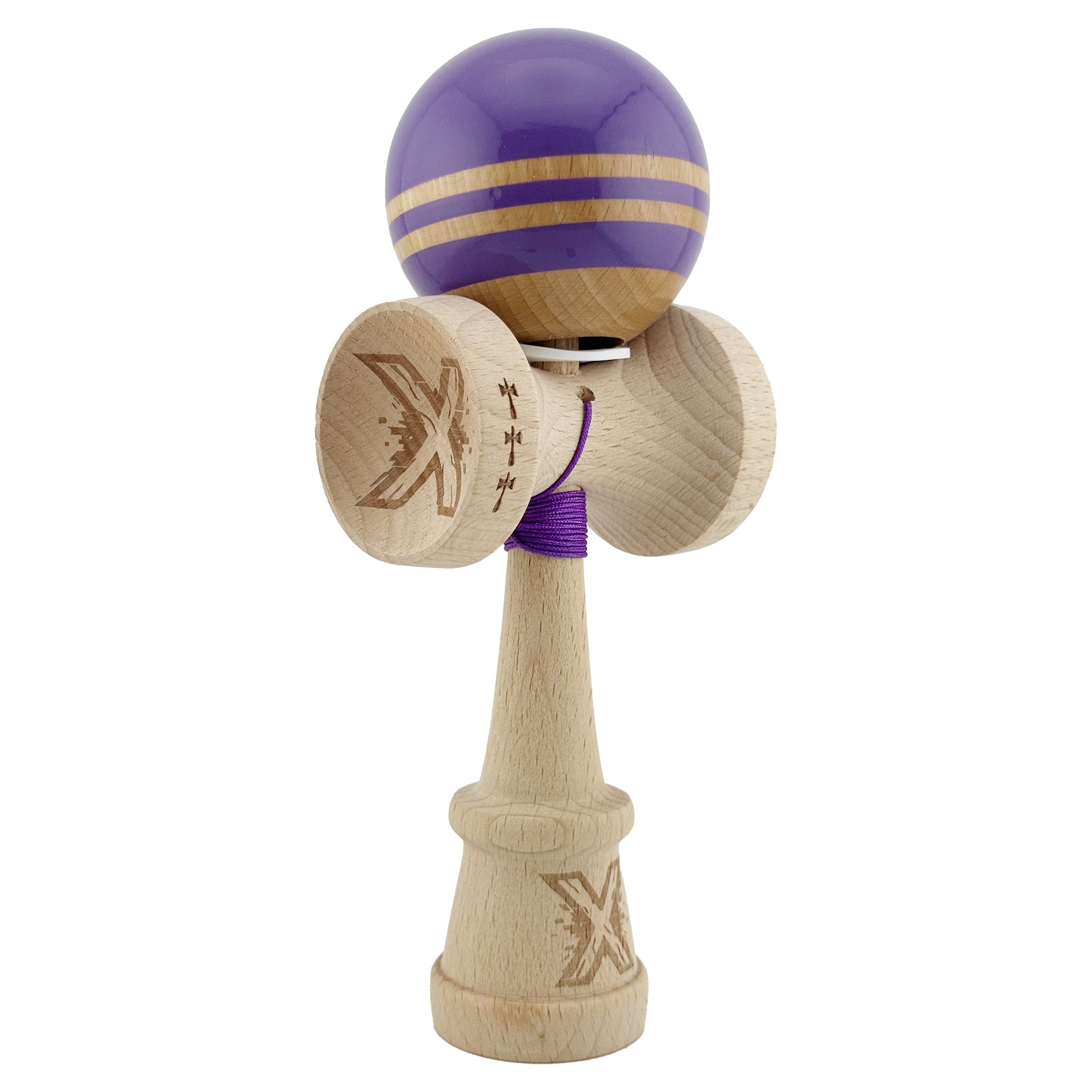 ✨TOATE PRODUSELE✨ - Kendama X Originala RAINBOW, Profesionala, , Cupe Mari KING SIZE V3, Super Sticky, Gaura in Baza, Rulment Metalic, din lemn 18 cm, Ata 55 cm, Indigo/Maro