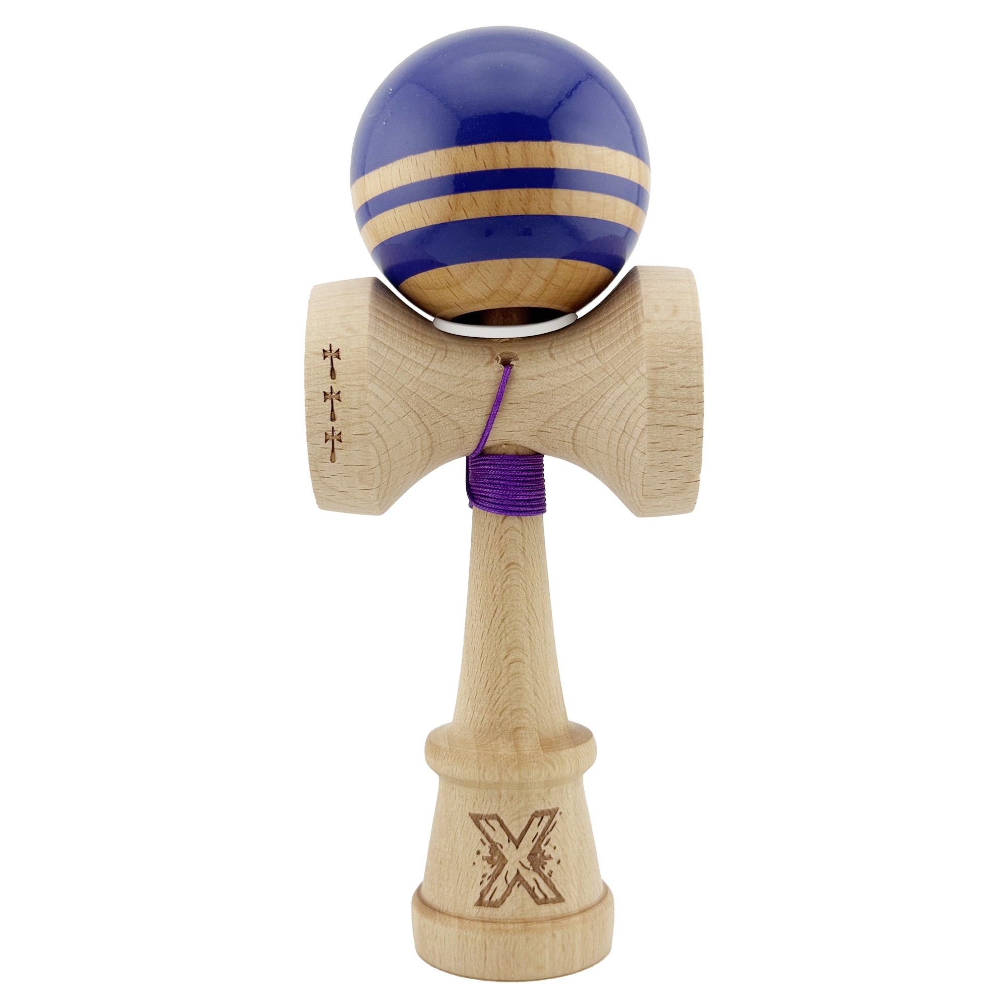 Kendama X Originala RAINBOW, Profesionala, Flippy, Cupe Mari KING SIZE V3, Super Sticky, Gaura in Baza, Rulment Metalic, din lemn 18 cm, Ata 55 cm, Violet/Maro
