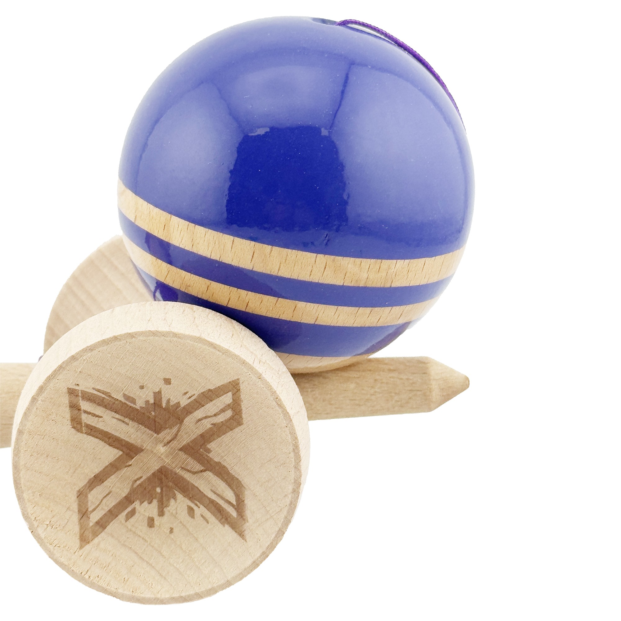 Kendama X Originala RAINBOW, Profesionala, Flippy, Cupe Mari KING SIZE V3, Super Sticky, Gaura in Baza, Rulment Metalic, din lemn 18 cm, Ata 55 cm, Violet/Maro