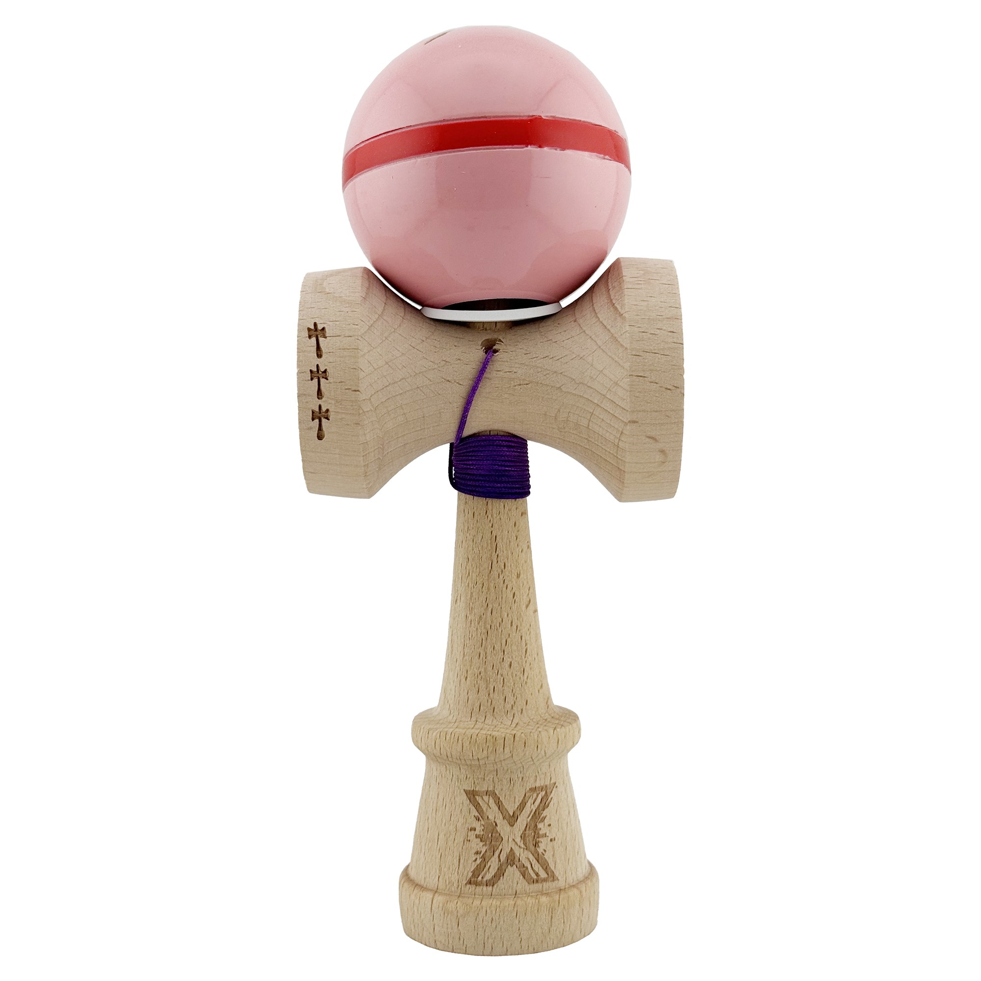 Kendama X Originala Silken, Profesionala, Flippy, Cupe Mari KING SIZE V3, Super Sticky, Gaura in Baza, Rulment Metalic, din lemn 18 cm, Ata 55 cm, Roz