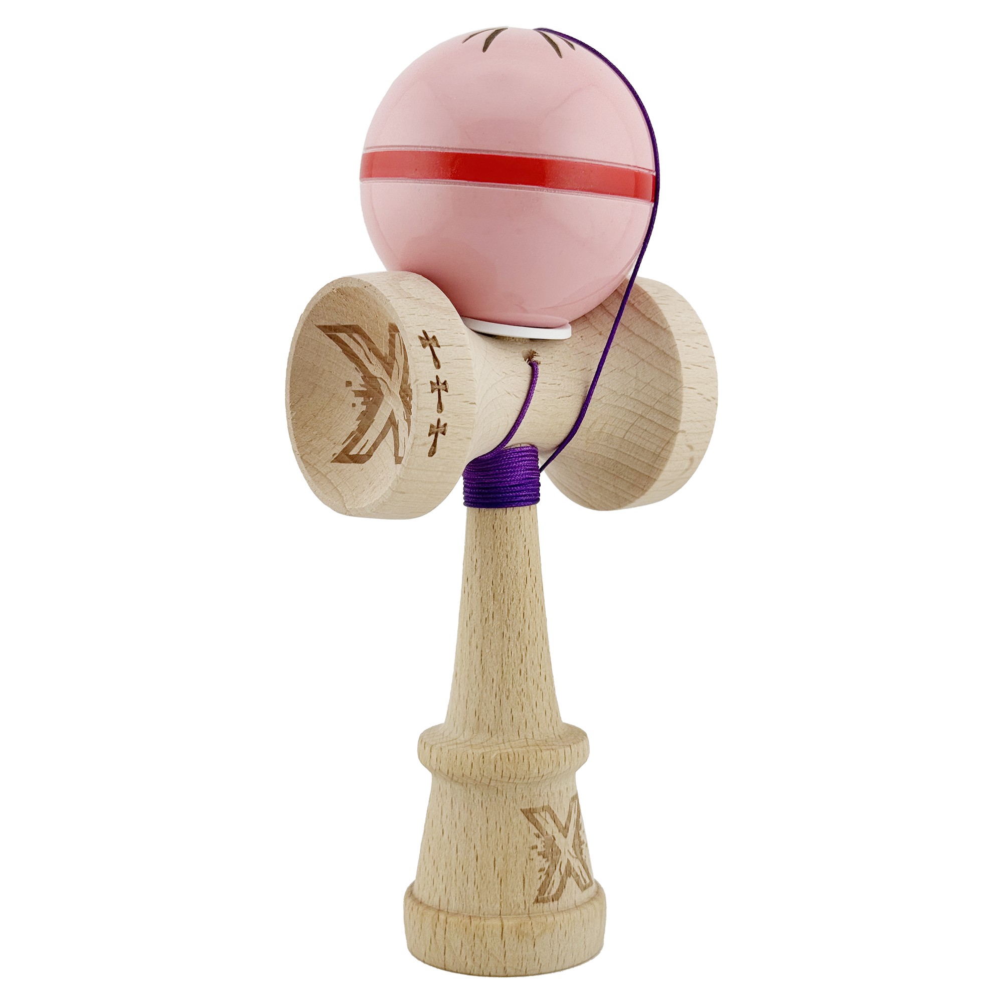 Kendama X Originala Silken, Profesionala, Flippy, Cupe Mari KING SIZE V3, Super Sticky, Gaura in Baza, Rulment Metalic, din lemn 18 cm, Ata 55 cm, Roz