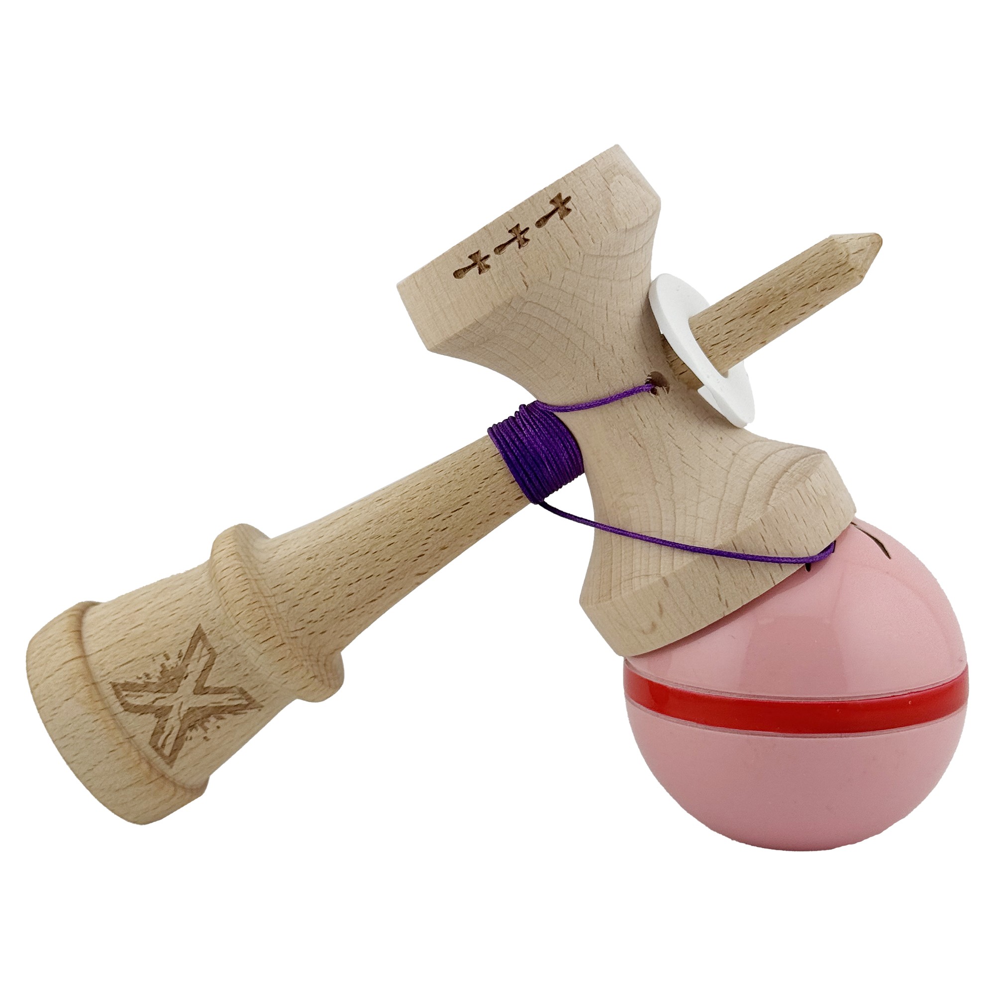 Kendama X Originala Silken, Profesionala, Flippy, Cupe Mari KING SIZE V3, Super Sticky, Gaura in Baza, Rulment Metalic, din lemn 18 cm, Ata 55 cm, Roz