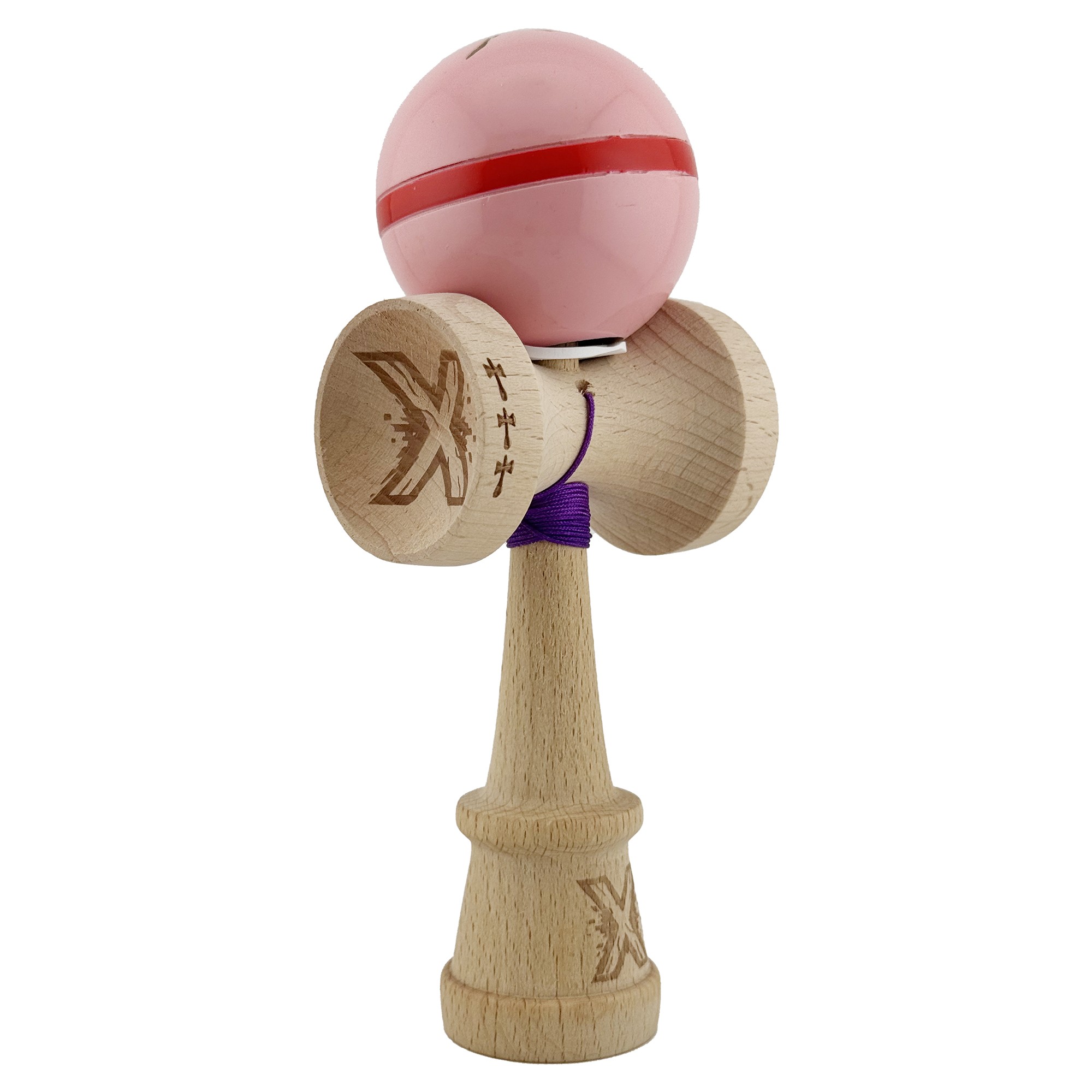 Kendama X Originala Silken, Profesionala, Flippy, Cupe Mari KING SIZE V3, Super Sticky, Gaura in Baza, Rulment Metalic, din lemn 18 cm, Ata 55 cm, Roz